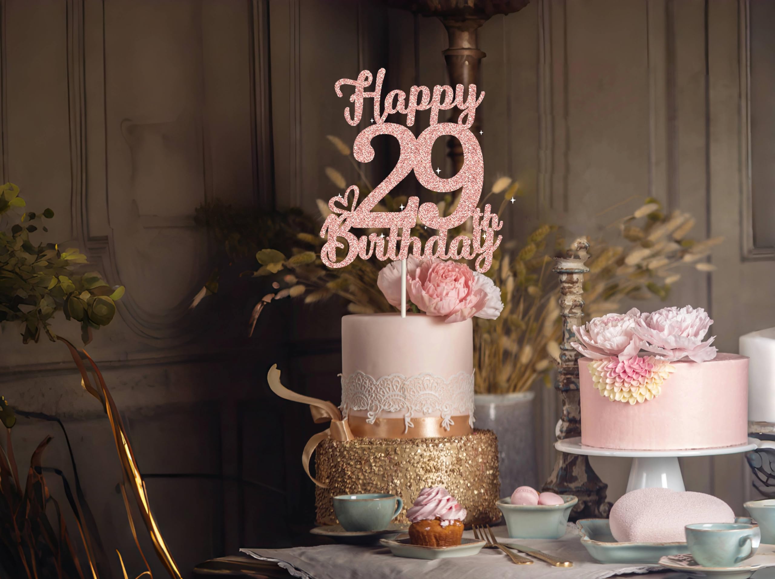 29 Birthday Cake Toppers-Rose Gold Glitter, Happy 29th Cake Topper for Men,29 Cake Topper For Women, 29th birthday decorations,29th Birthday Cake Topper Twenty nine