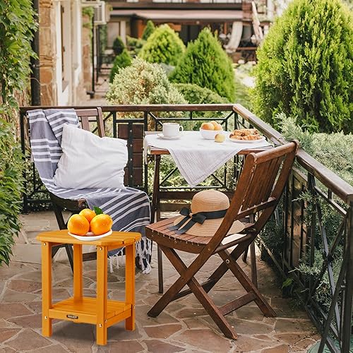 Miniatura 2 de Mesa auxiliar, mesa auxiliar pequeña de polietileno de alta densidad naranja de 16.6 pulgadas, mesa auxiliar estrecha para exteriores para todo tipo