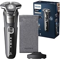 Rasoio elettrico Philips S5000 – Rasoio elettrico Wet & Dry in grigio carbonio con 1 rifinitore a scomparsa, astuccio morbido, cappuccio di protezione e supporto di ricarica (modello S5887, 13)