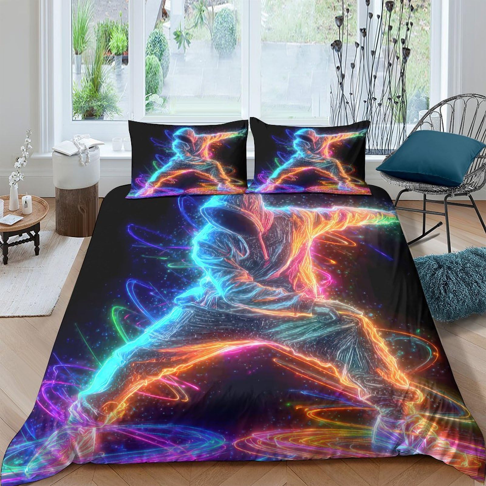 Ctjqhvkz Style-4 3D Printed Neon Basketball Fitted Sheet Microfiber Soft Vibrant Graffiti Mattress Cover For Bedroom Dorm Decor Single（135X200cm）