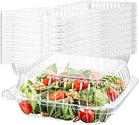 Vista 1 de 50 recipientes de plástico transparente, 8 x 8 x 3 pulgadas, tapa con bisagras para alimentos Contenedores de alimentos con cubierta para cajas