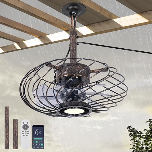 15" Black with Gold Outdoor Ceiling Fan with Remote Dimmable