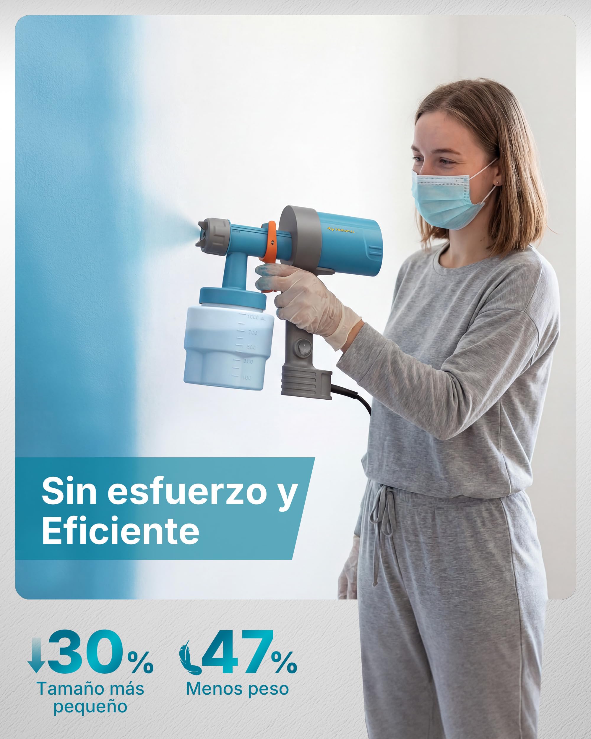 Tilswall Shark 600 Pistola de Pintura, Ultraligera HVLP Eléctrica, 3 Boquillas y 3 Patrones, Fácil Limpieza, Flujo Ajustable, para Muebles, Vallas, Paredes, Puertas, Terraza