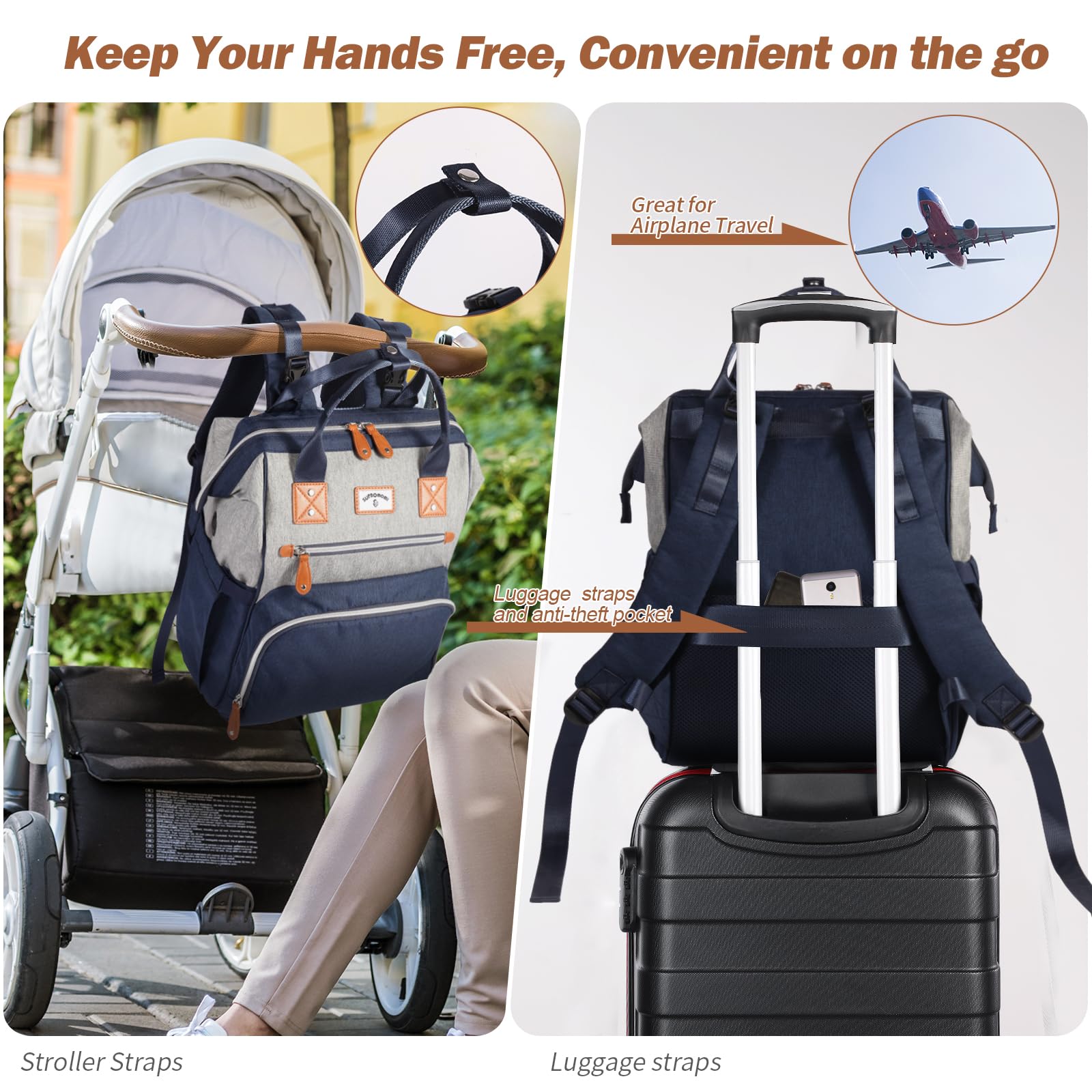 Mochila para pañales: bolsa grande para pañales para mamá, mochila de pañales para hombre, bolsa de hombro para mujer, bolsa de pañales para mamá y papá, azul y gris, Negro Gris, XL, Mochila