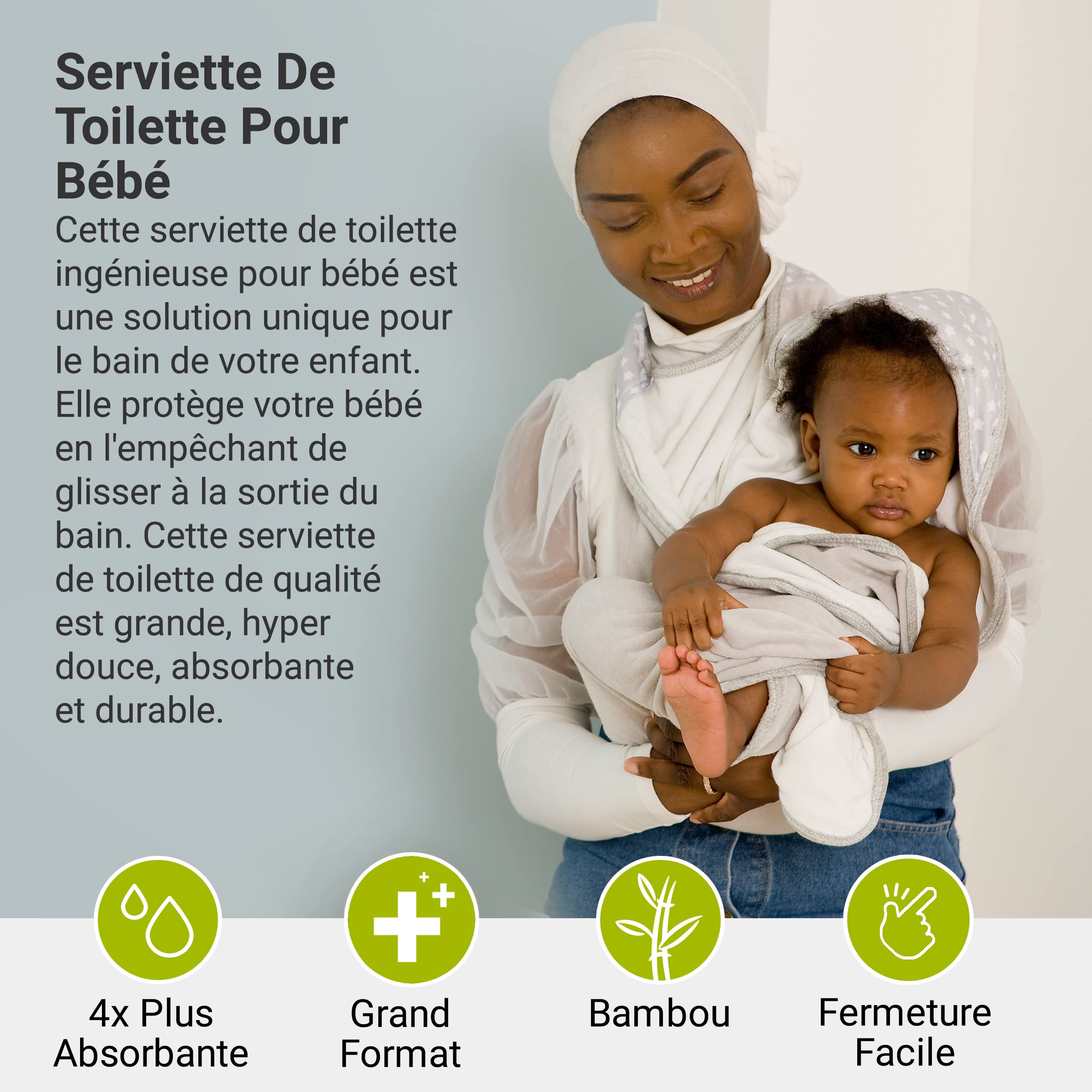 BabyToLove Serviette Papillon bébé Ultra Douce en Fibres de Bambou | Cape de Bain absorbante et Confortable, Design Mains Libres, Cadeau Naissance | White Stars