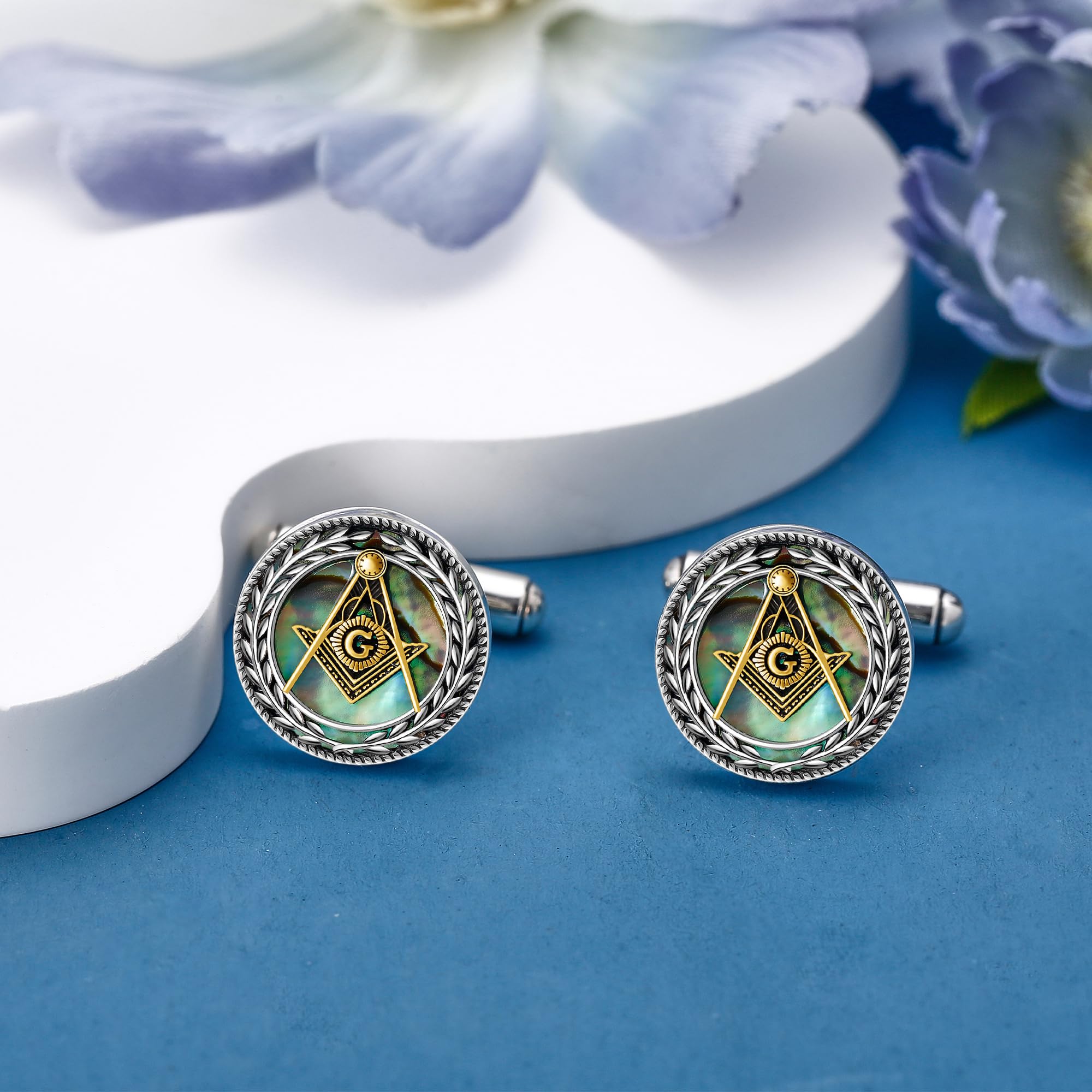 Freimaurerische Manschettenknöpfe für Männer aus Sterlingsilber Freimaurer Manschettenknöpfe aus Abalone Muschel Freimaurer Muttertag Schmuck für Männer