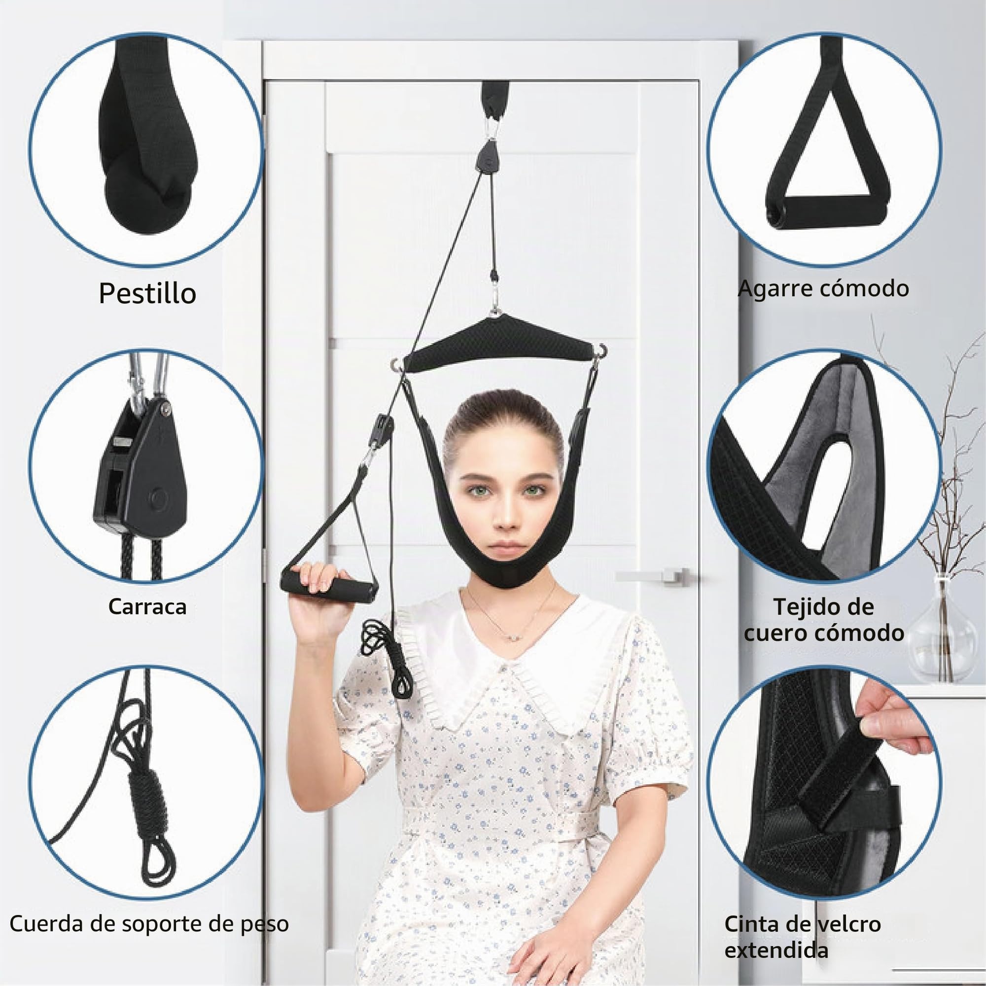 Fanwer Tracción Cervical de Cuello con Doble Trinquete para Estirar, Dispositivo Portátil sobre la Puerta para Terapia Física y Alivio del Dolor Cervical