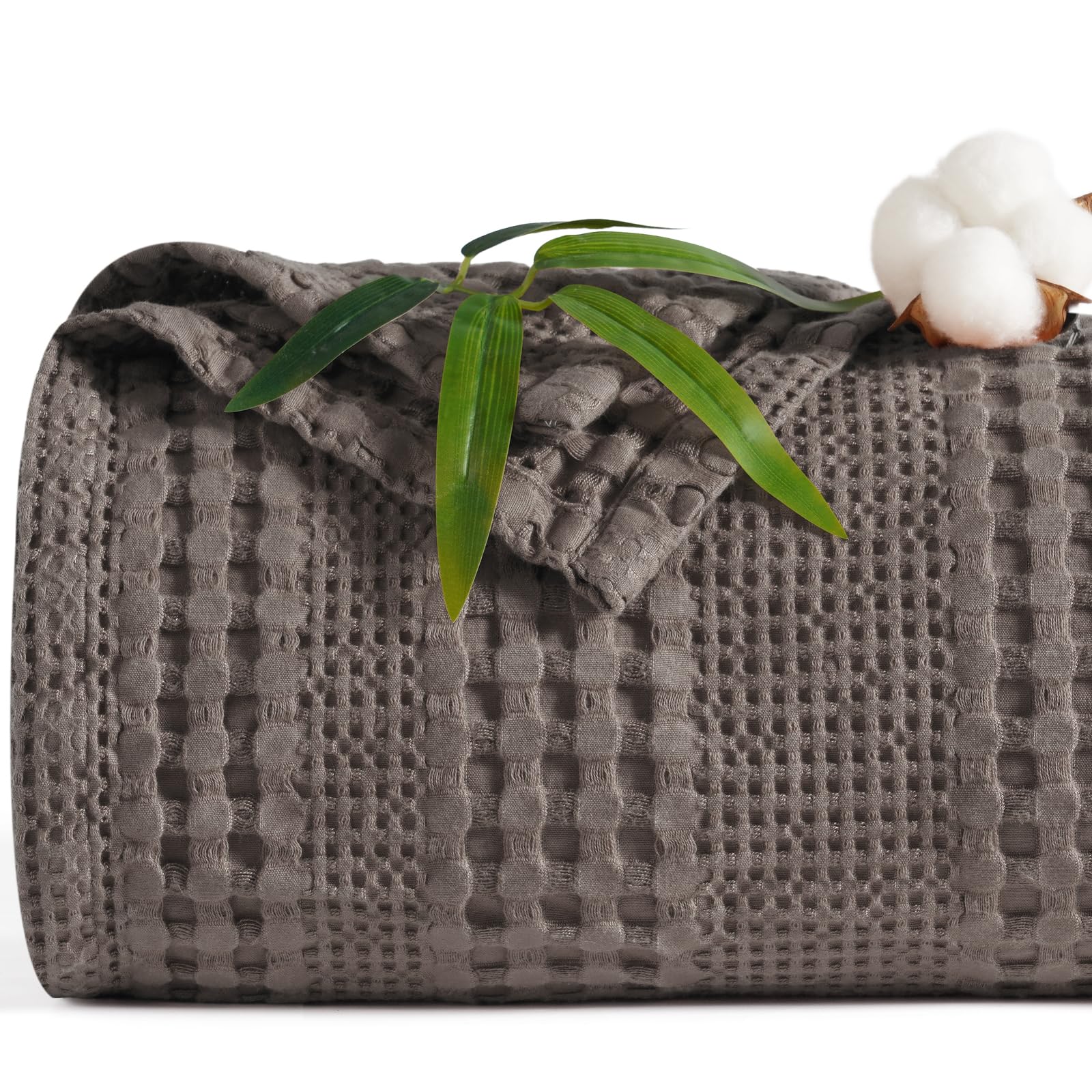 phf cooling waffle blanket queen size, lightweight 60% rayon from bamboo & 40% cotton breathable blanket for hot sleepers, spring & summer use, soft luxury for bed couch sofa, 90"x90", dark grey