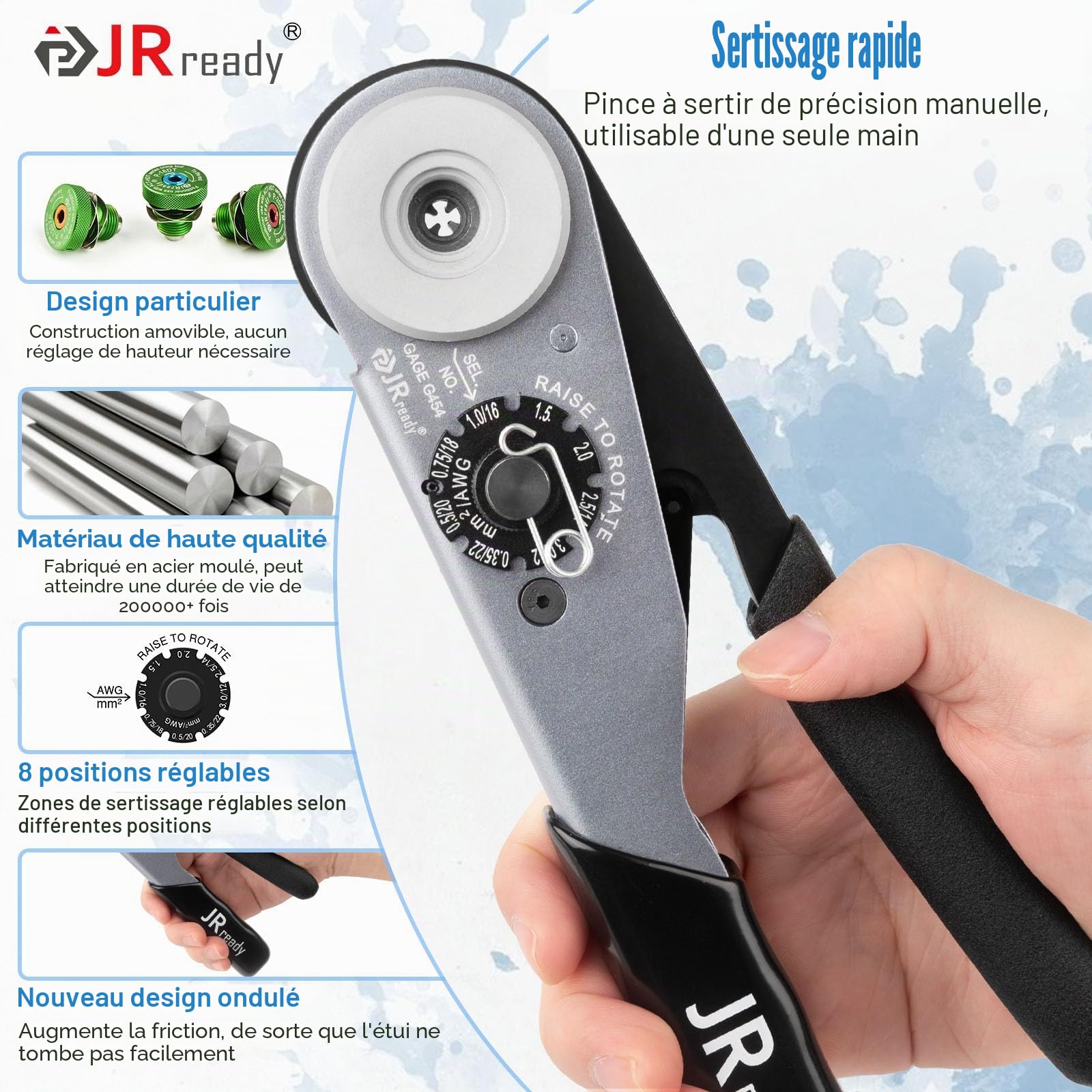 JRready ST2188 Pince à sertir allemande avec outil de déverrouillage pour DT,DTM, DTP et anphénol AT ATP ATP ATM série mesure 16 20 12 contacts massifs, pince à sertir fermée avec trois positionneurs