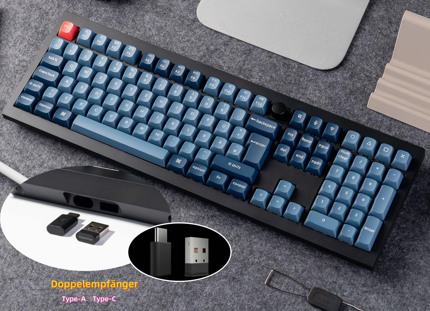 Keychron V6 Max Kabellose QMK Custom Mechanische Tastatur, 2.4 GHz/Bluetooth Full-Size DE-ISO Layout RGB Hot-Swappable Gateron Brauner Switch Kompatibel mit Mac Windows Linux