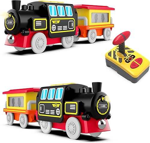 Miniatura 9 de Tren de locomotora a control remoto con túnel para pistas de madera, juguete motorizado de tren compatible con Thomas, Brio, Chuggington