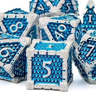 KERWELLSI Metal DND Dice Set with Box, Blue D&D Dice Set, Dungeons and Dragons Dice Set with Gift Box, Polyhedral & RPG Dice, D and D Dice D20 D12 D10 D8 D6 D4
