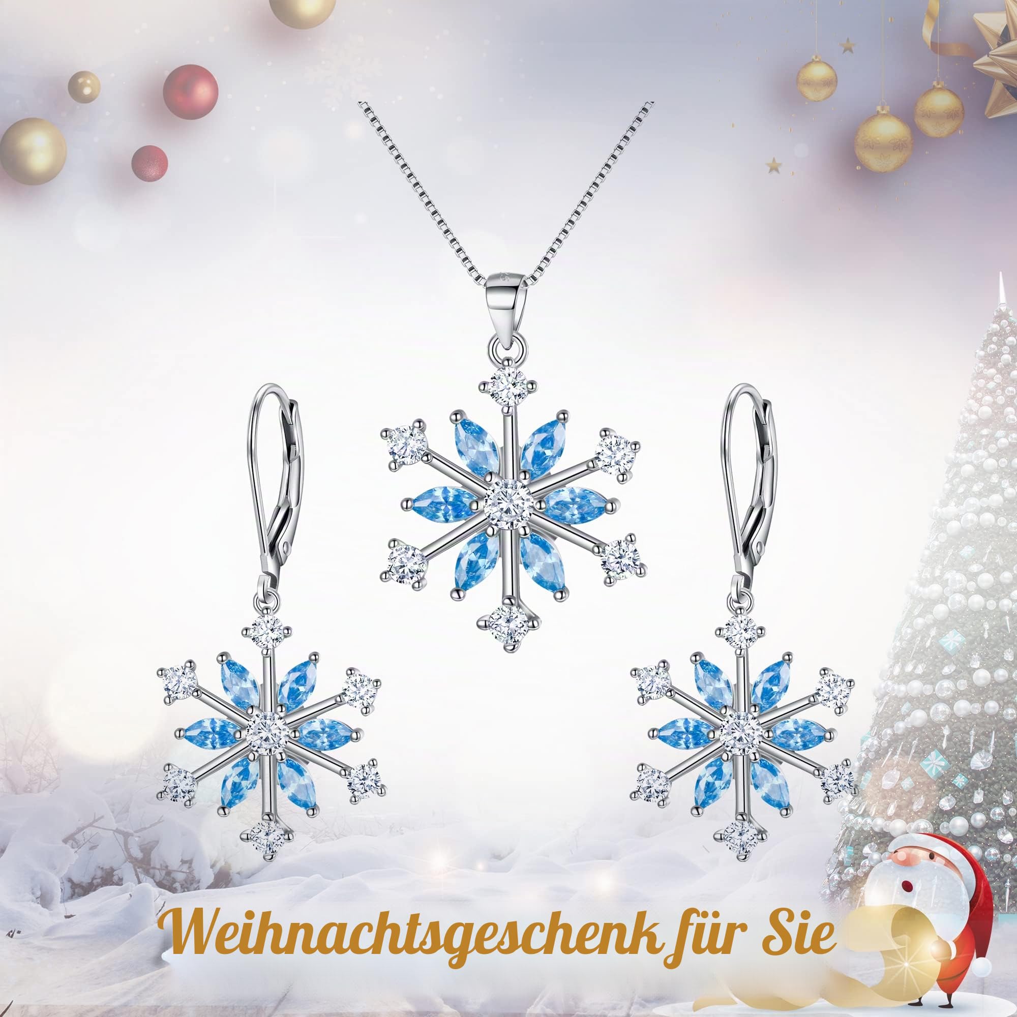 EVER FAITH Schneeflocke Schmuckset Sterling Silber Zirkon Winter Snow Weihnachten Halskette und Leverback Ohrringe Set