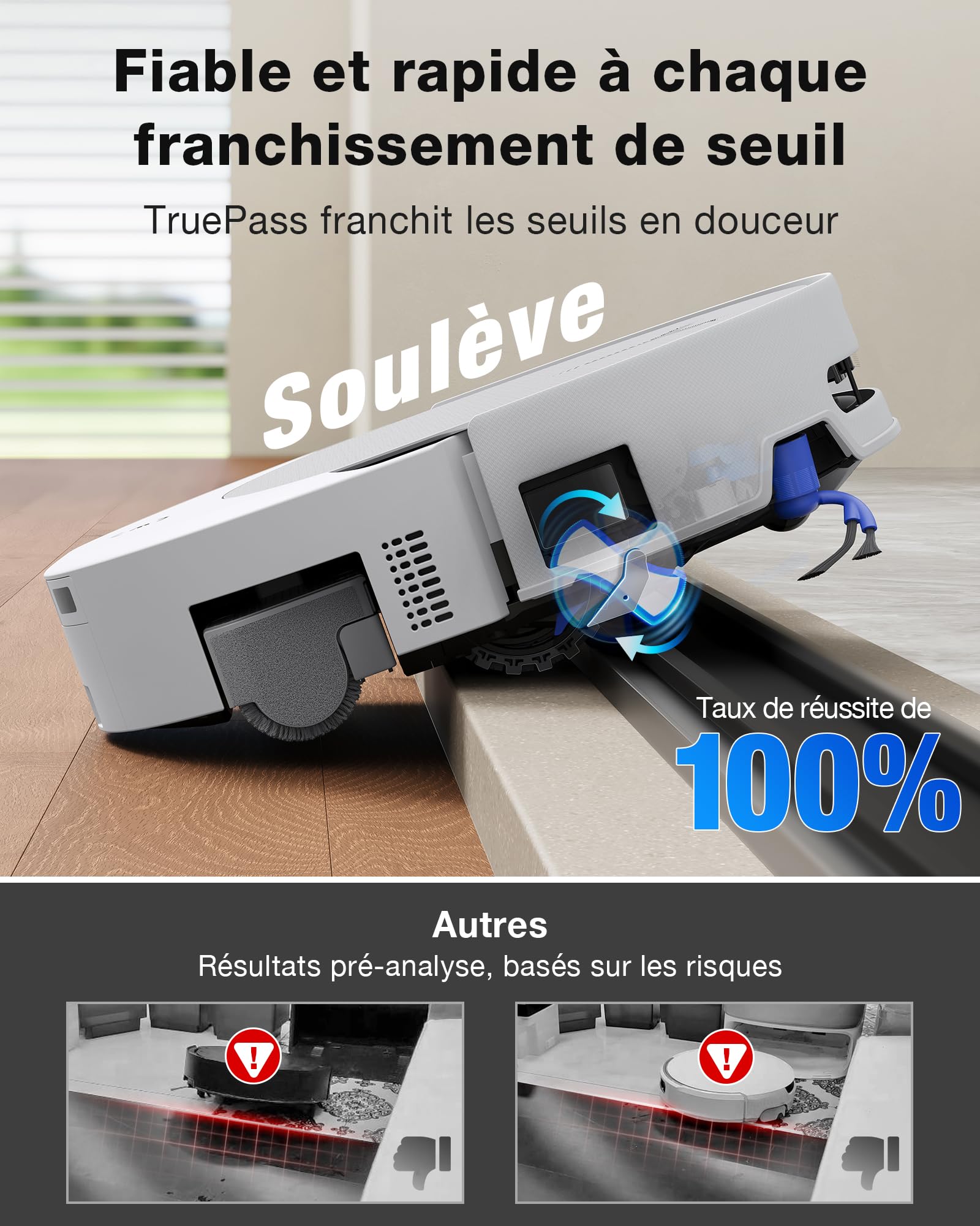 ECOVACS DEEBOT T90 OMNI Aspirateur laveur, 30 000 Pa, OZMO ROLLER 3.0, système BLAST, Triple Lift, TruePass 4WD et AIVI 3D 4.0, AGENT IA YIKO pour animaux de compagnie, Fresh-flow Power Washing, blanc