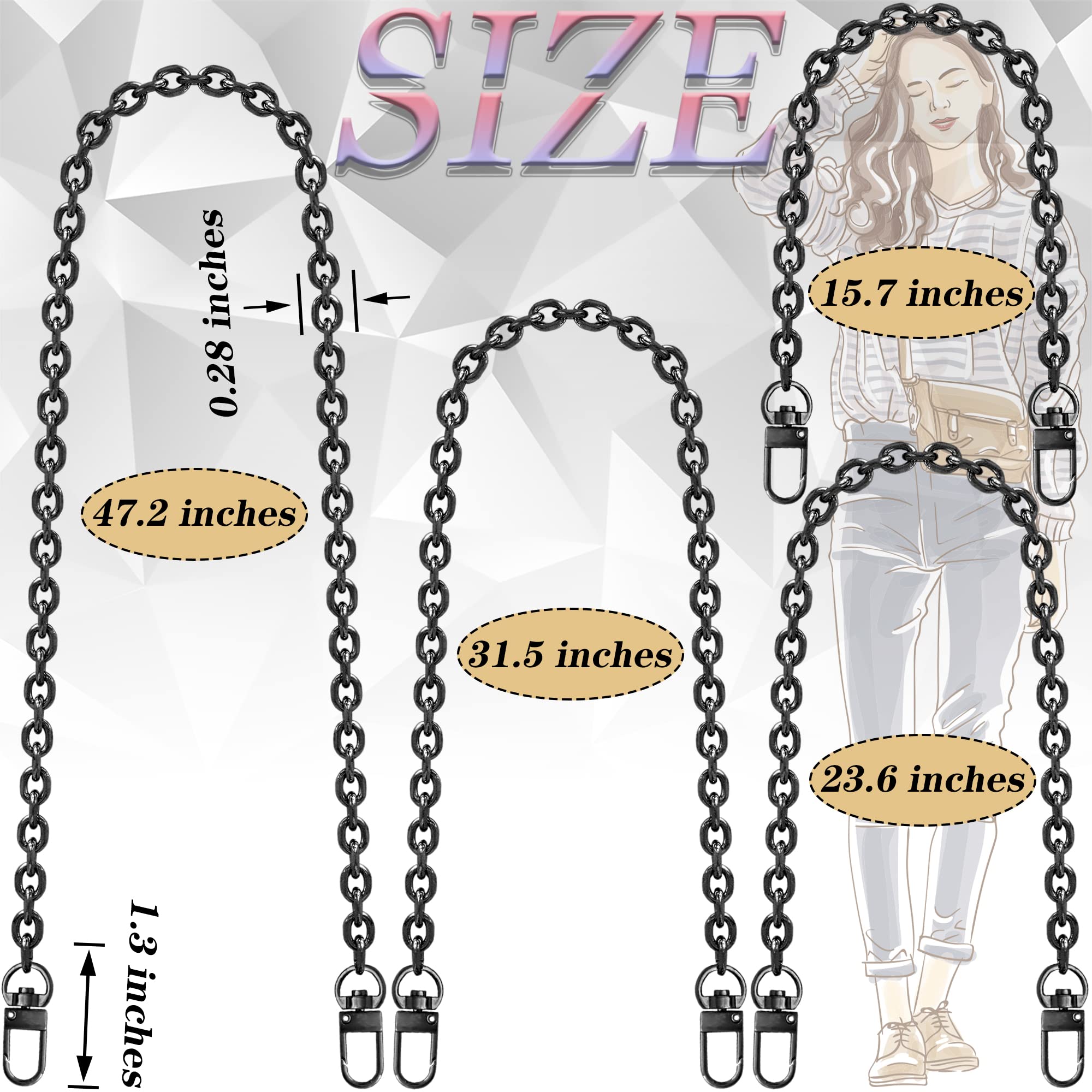 CHE Sangle De Sac 2 Pièces Sac Sangle Argent Doré Remplaable Pratique Sac à Main Chane