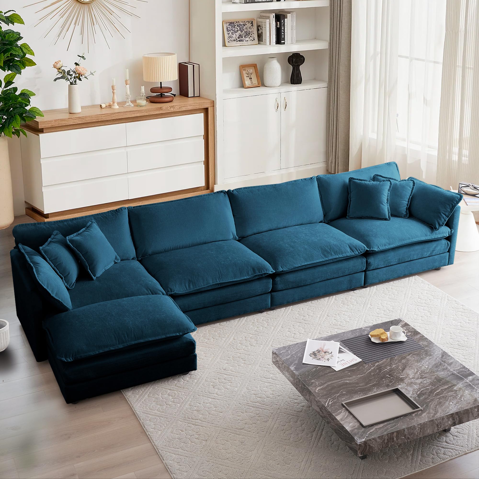 mikibama Modular Sectional Sofa, 146.5 Inch L Shaped Couch Set for Living Room, 4-Seater Comfy Cloud Couches with Movable Ottoman, DIY Combination,