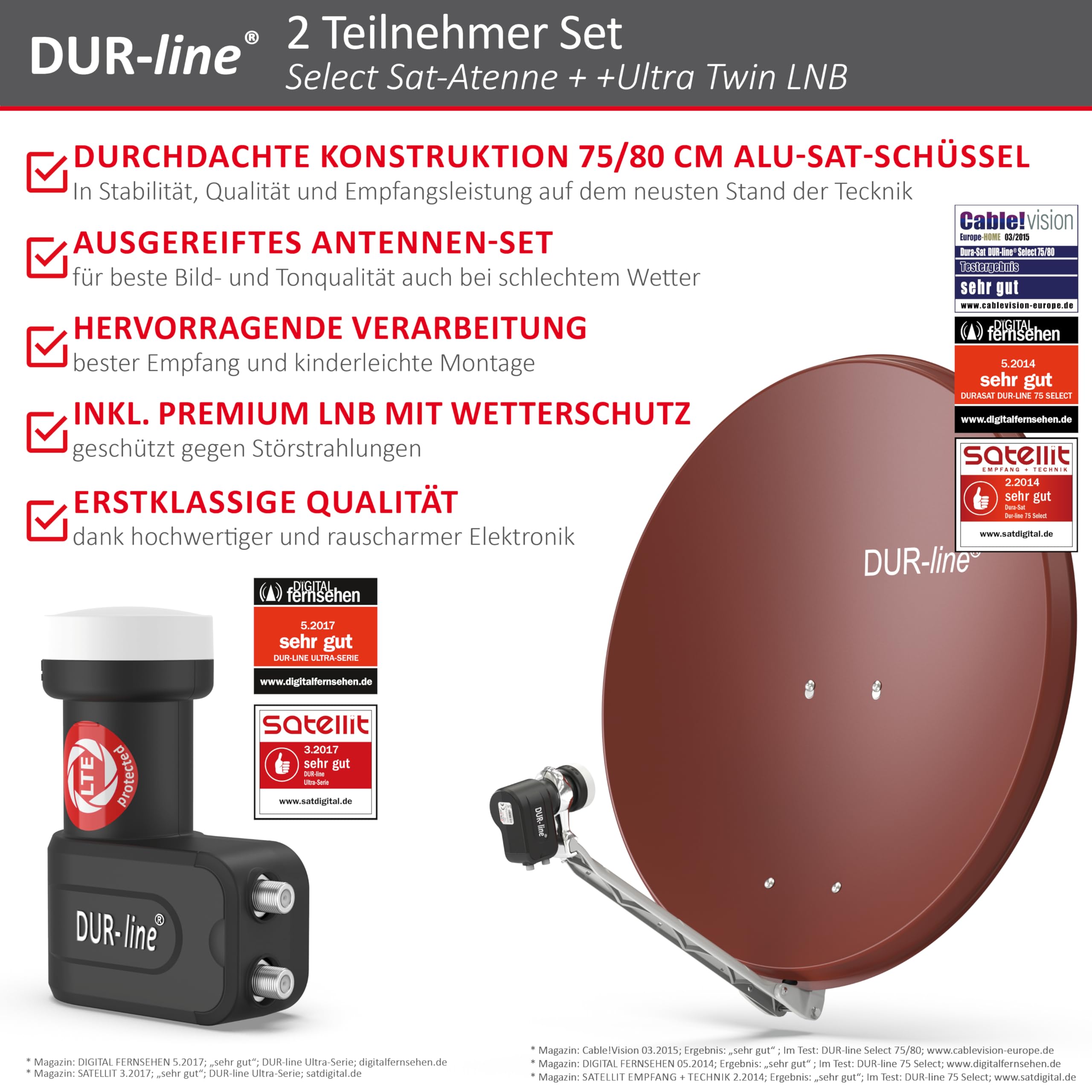DUR-line Select 75/80 Juego de antena de satélite [LNB, Multiconmutador]