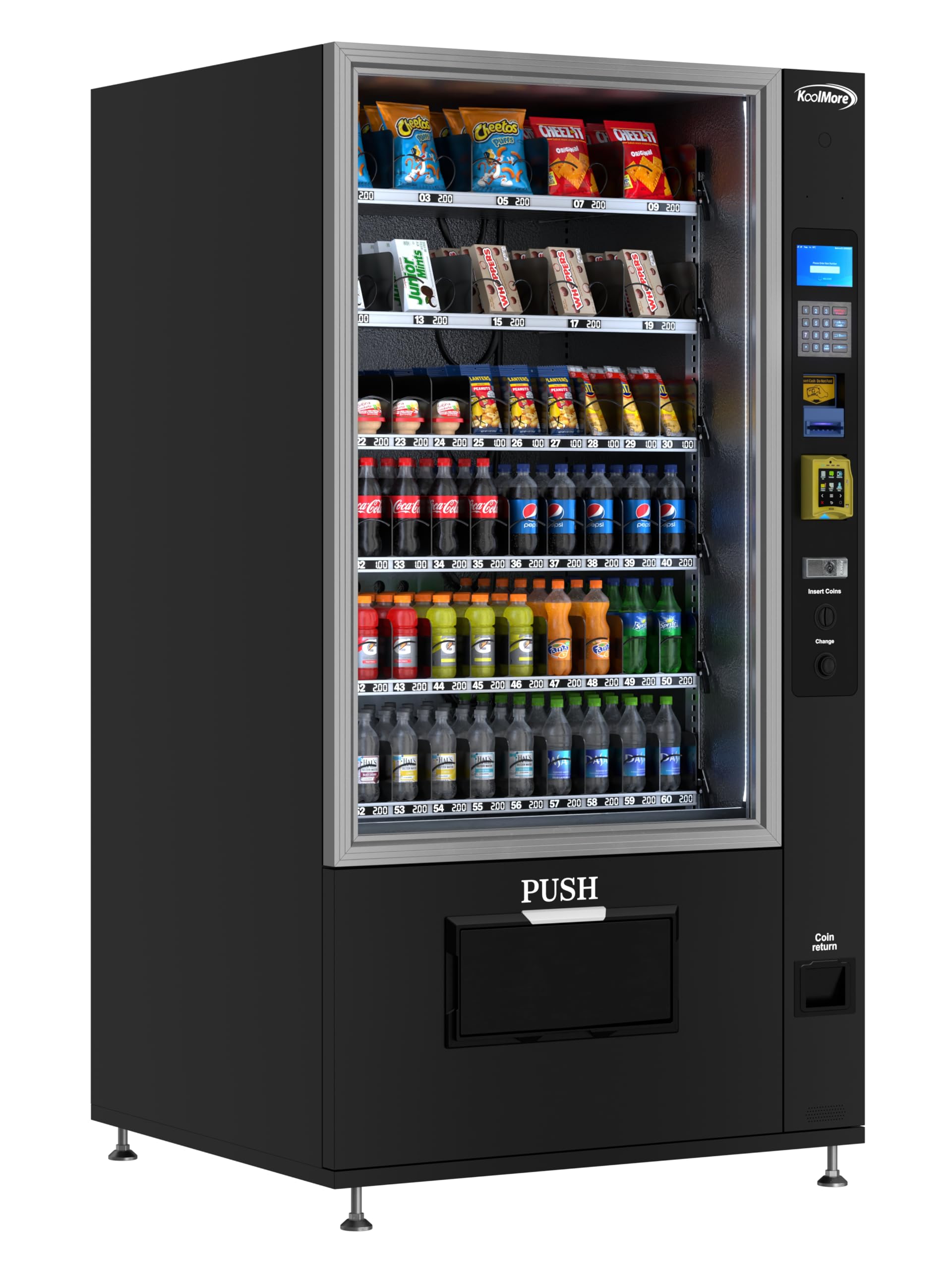 KoolMore KM-VMR-40-BCR Snack Vending Machine, Credit Card Reader and Coin/Bill Acceptor in Black, 60 Slots/Refrigerated