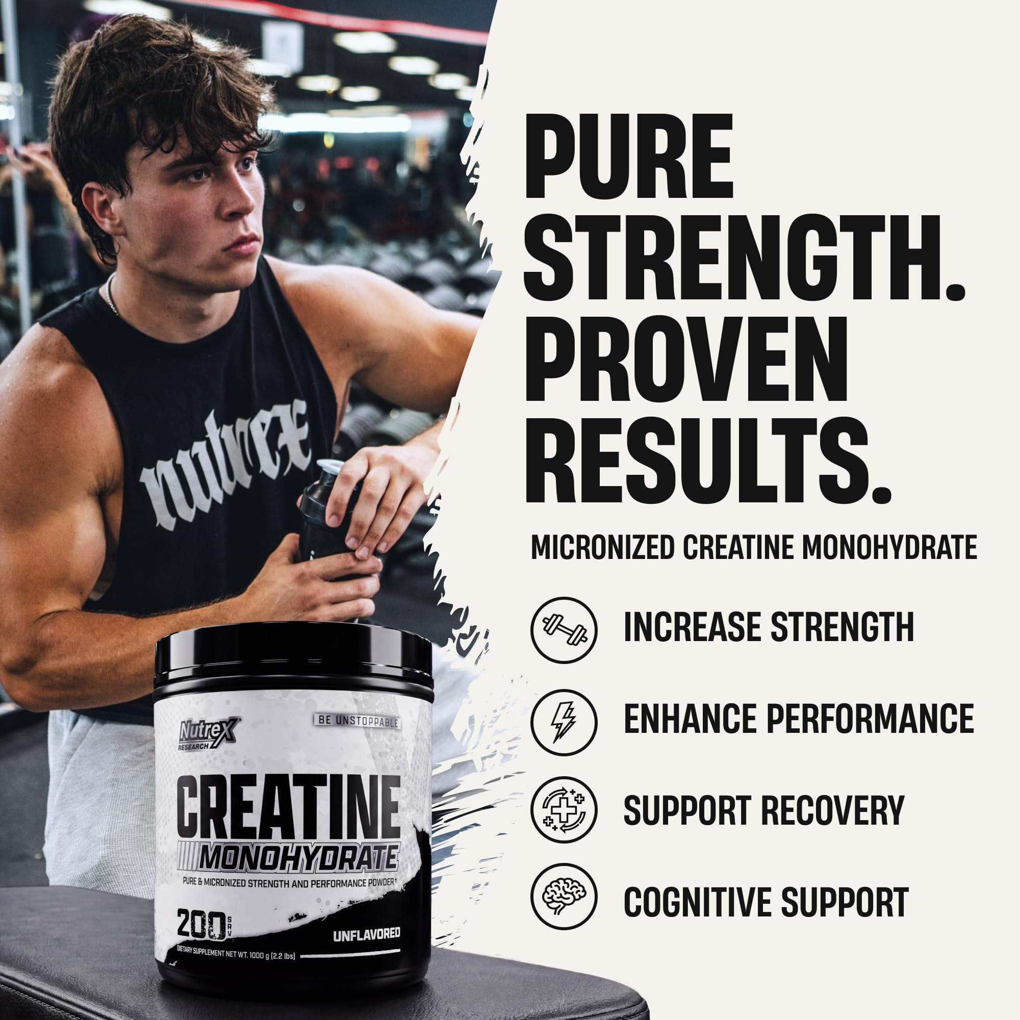Nutrex Research Micronized Creatine Monohydrate Powder - 200 Servings (1KG) Pure, Unflavored Creatine Monohydrate Supplement for Muscle Gain, Strength and Performance, 5G Per Serv (2.2lbs) — Amazon image 2