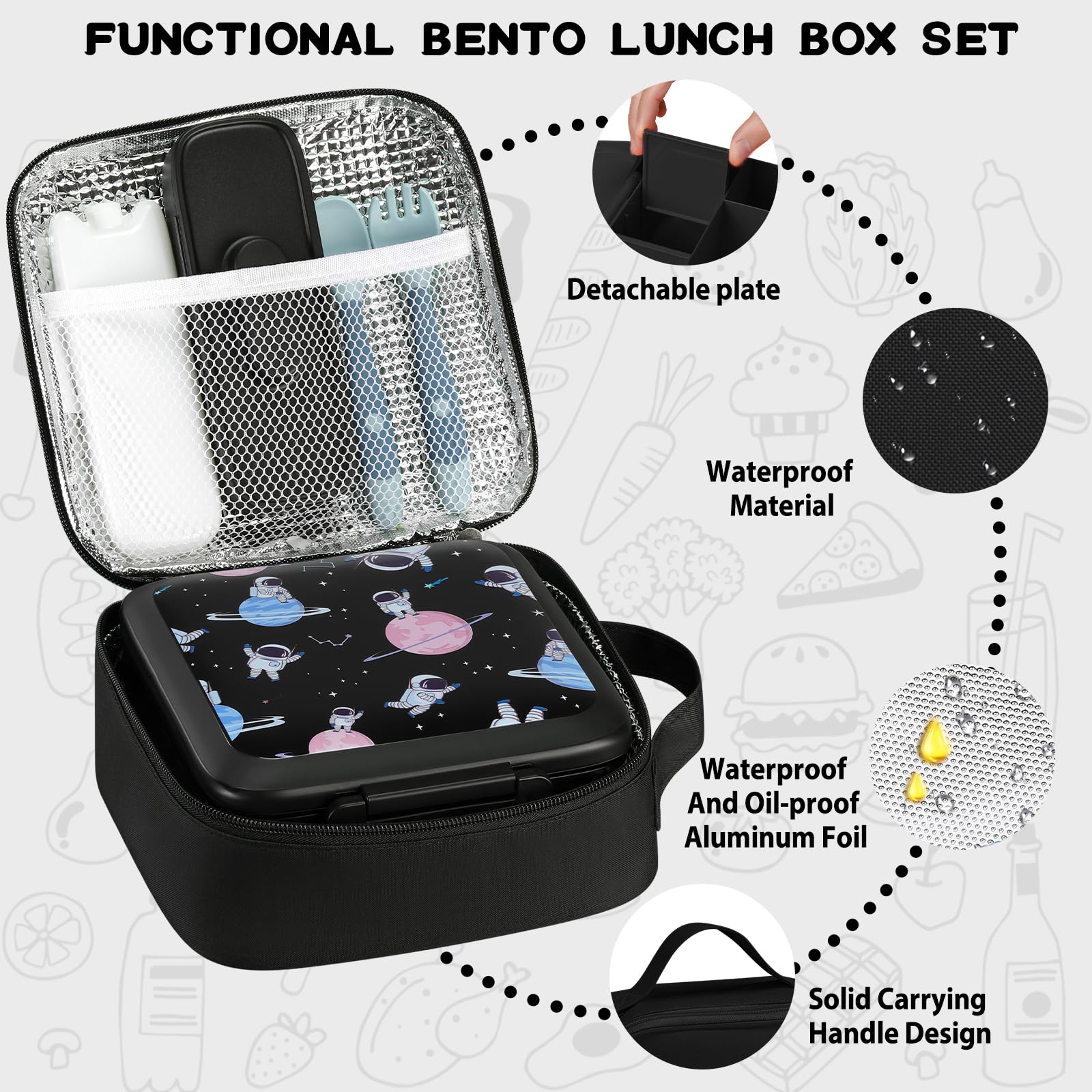 JXXM Lonchera Bento para niños con sopa térmica de 8 onzas, recipientes de almuerzo a prueba de fugas con 5 compartimentos, tarro térmico de alimentos y bolsa de almuerzo, contenedores de alimentos