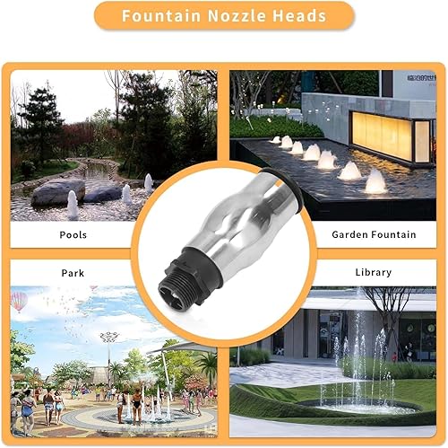 Miniatura 5 de AYNEFY Boquilla de fuente, boquilla de agua de acero inoxidable 304, rociador de estanque, boquilla de fuente de agua, rosca macho G1, boquilla de
