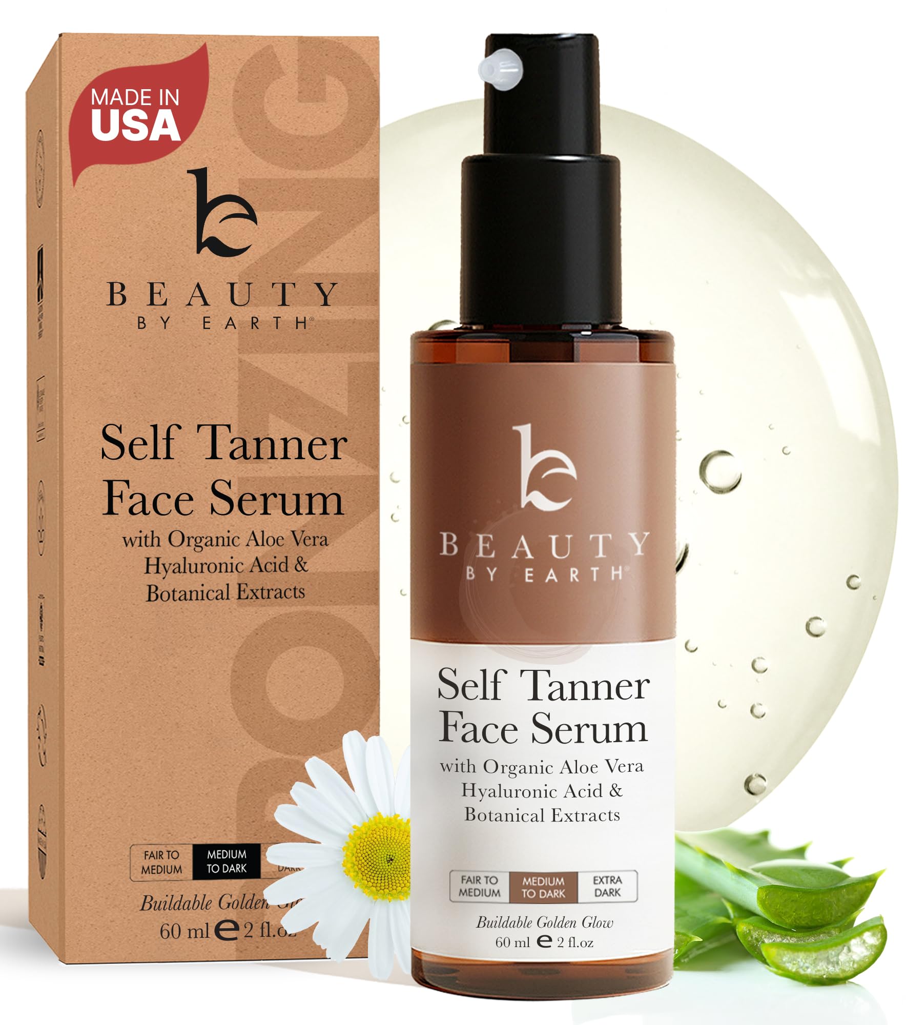 Face Tanner Serum - USA Made with Natural & Organic Ingredients, Sunless Self Tanner for Face with Anti-Aging Hyaluronic Acid, Non Toxic Bronzing Serum for Streak-Free Fake Tan & Natural Glow