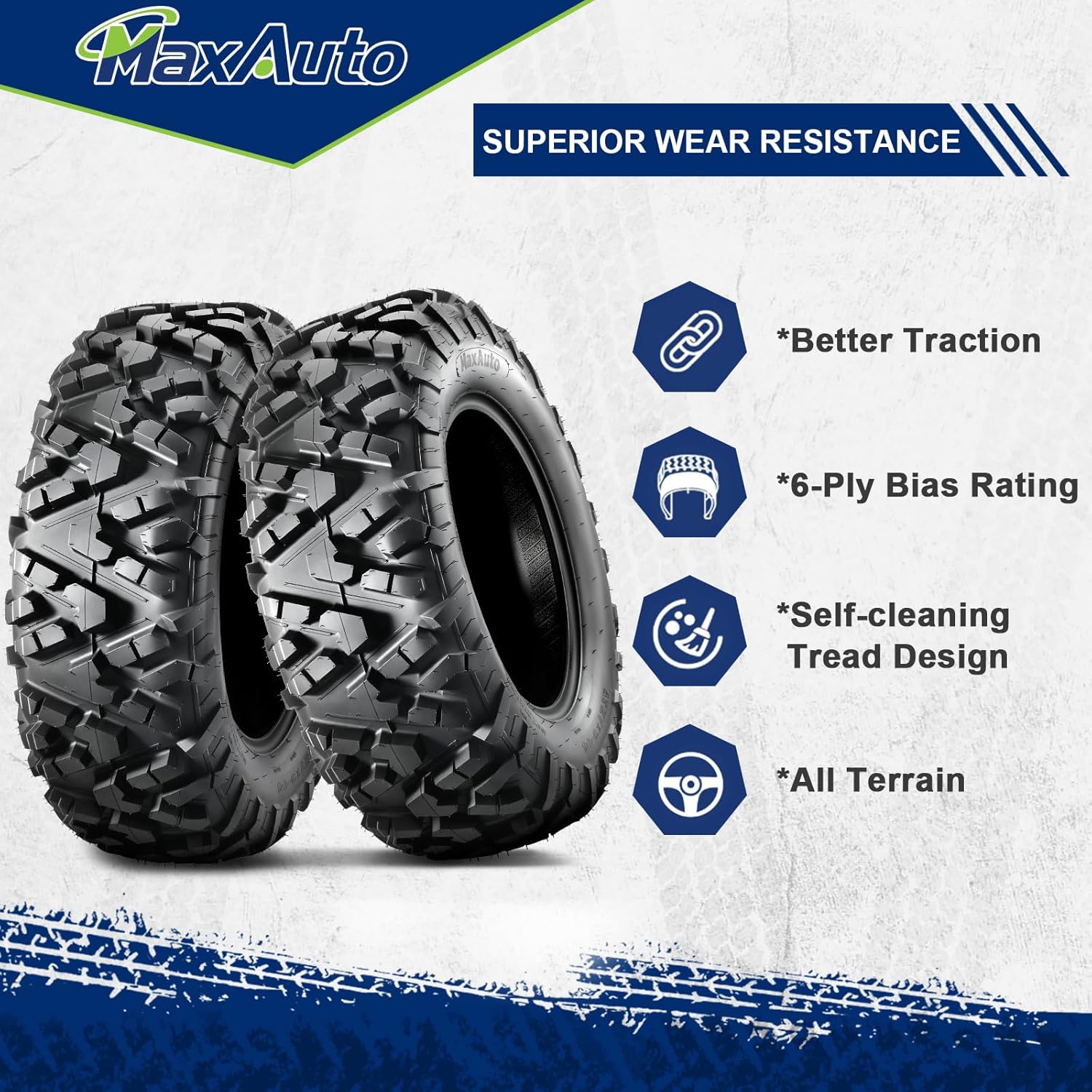 MaxAuto AT27x9-14 ATV UTV Tires, 27x9x14 All Terrain Sport ATV Tires for All Trail Tire, 27 9 14 Mud Sand Off-Road Tire, 6PR Tubeless, 2 Pack