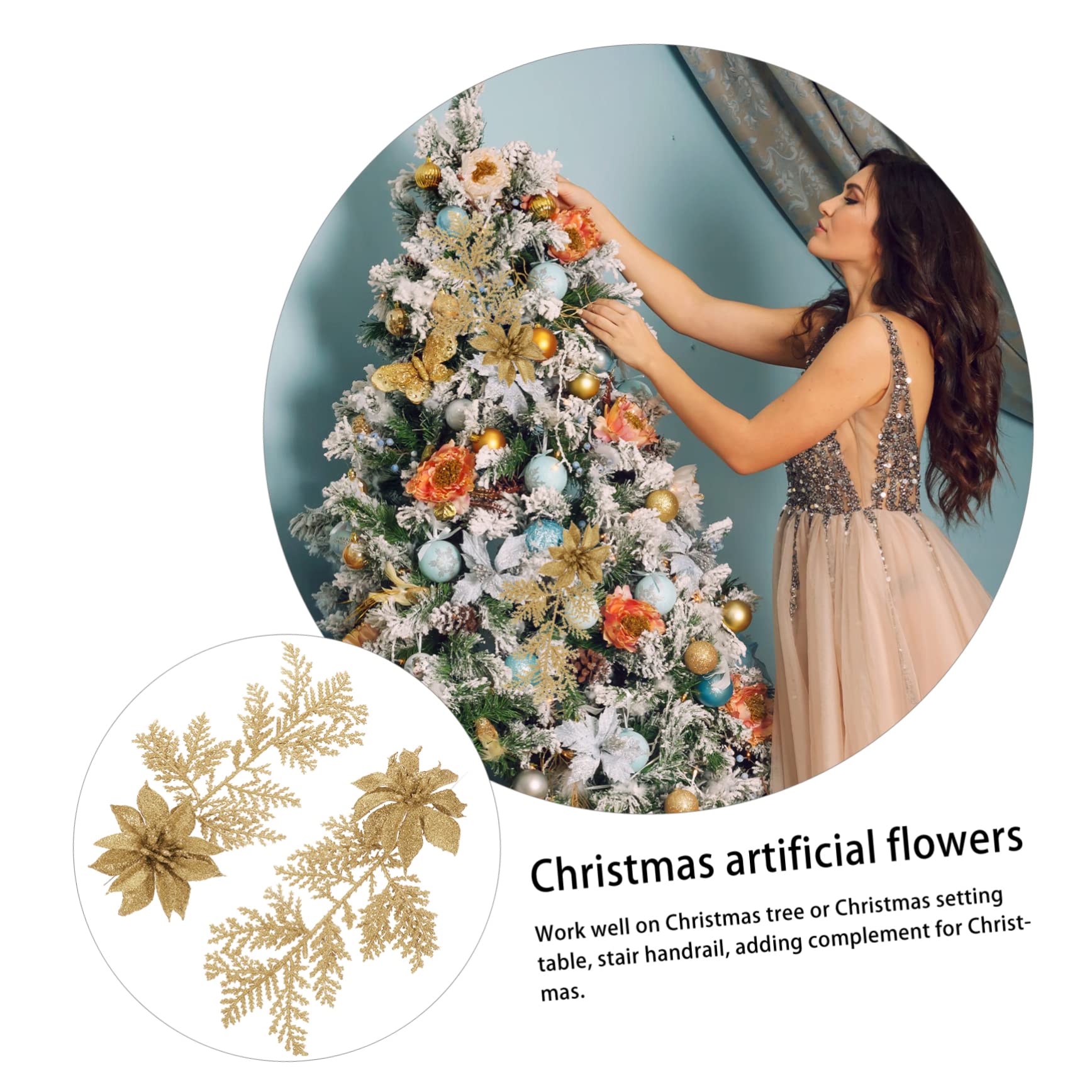 Alipis 3 Set Di Rami Di Pino Per Albero Di Natale Decorazioni Con Glitter Fiori Artificiali Ghirlande Di Natale Facili Da Usare Per Decorazioni Natalizie 6 Pezzi*3