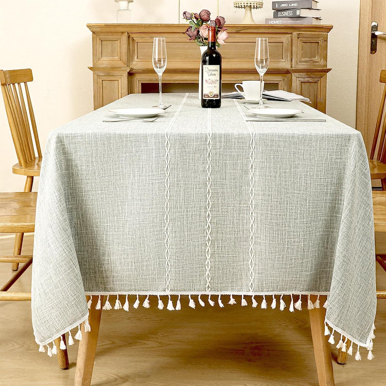 Tovaglia impermeabile grigia 110 x 170 cm con nappe – Tovaglia versatile in stile country per cucina, buffet, feste ed eventi in campeggio