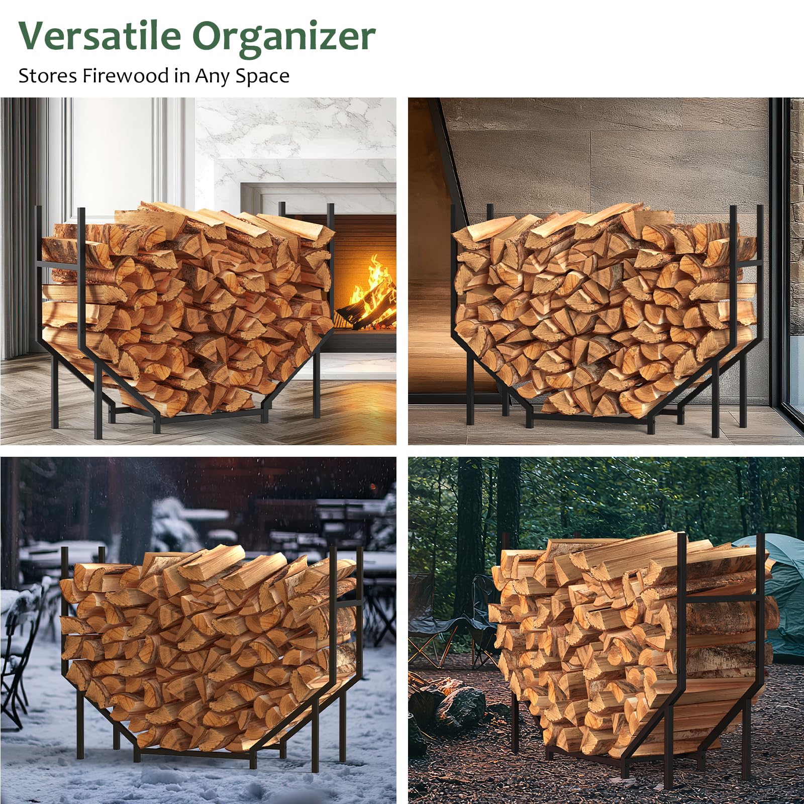 CADUKE Range-bûches d'extérieur 1 m - Support de bûches en métal pour cheminée - Empileur et organiseur de bois