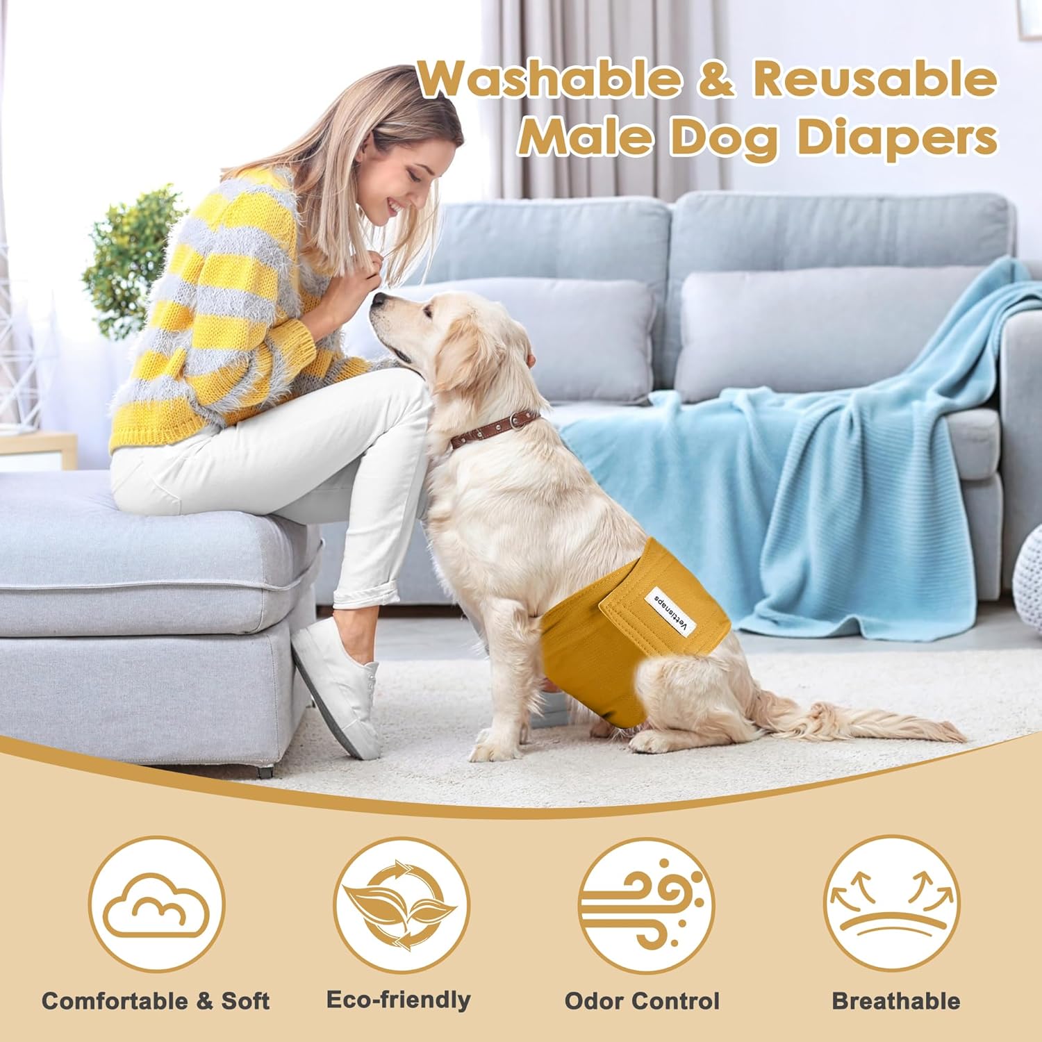 5 Pack Dog Diapers Male Reusable Belly Bands Washable for Large Male Dogs, High Absorbency for Puppy & Doggy, Size XL