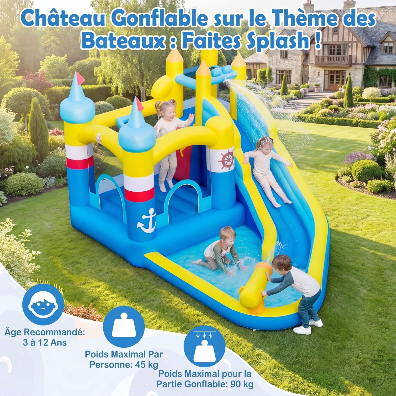Costway - Château gonflable aquatique 6-en-1 avec piscine et toboggan