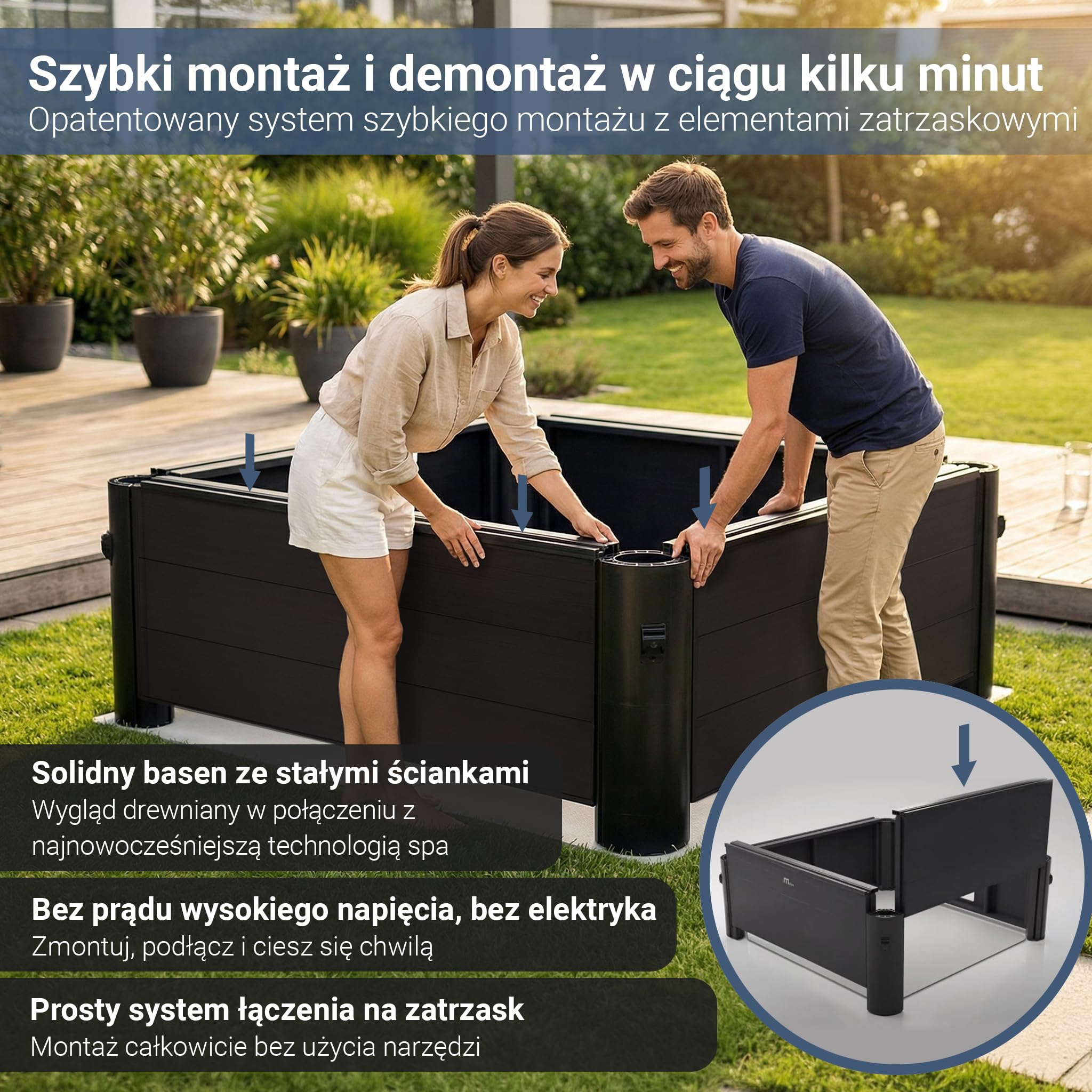 Miweba MSpa Jacuzzi Tribeca ze sztywną ścianą zewnętrzną | sterowanie aplikacją | spa 6-osobowe | 160x160x65 cm | 120 dysz masujących | całoroczne, zimoodporne | basen wewnętrzny i ogrodowy