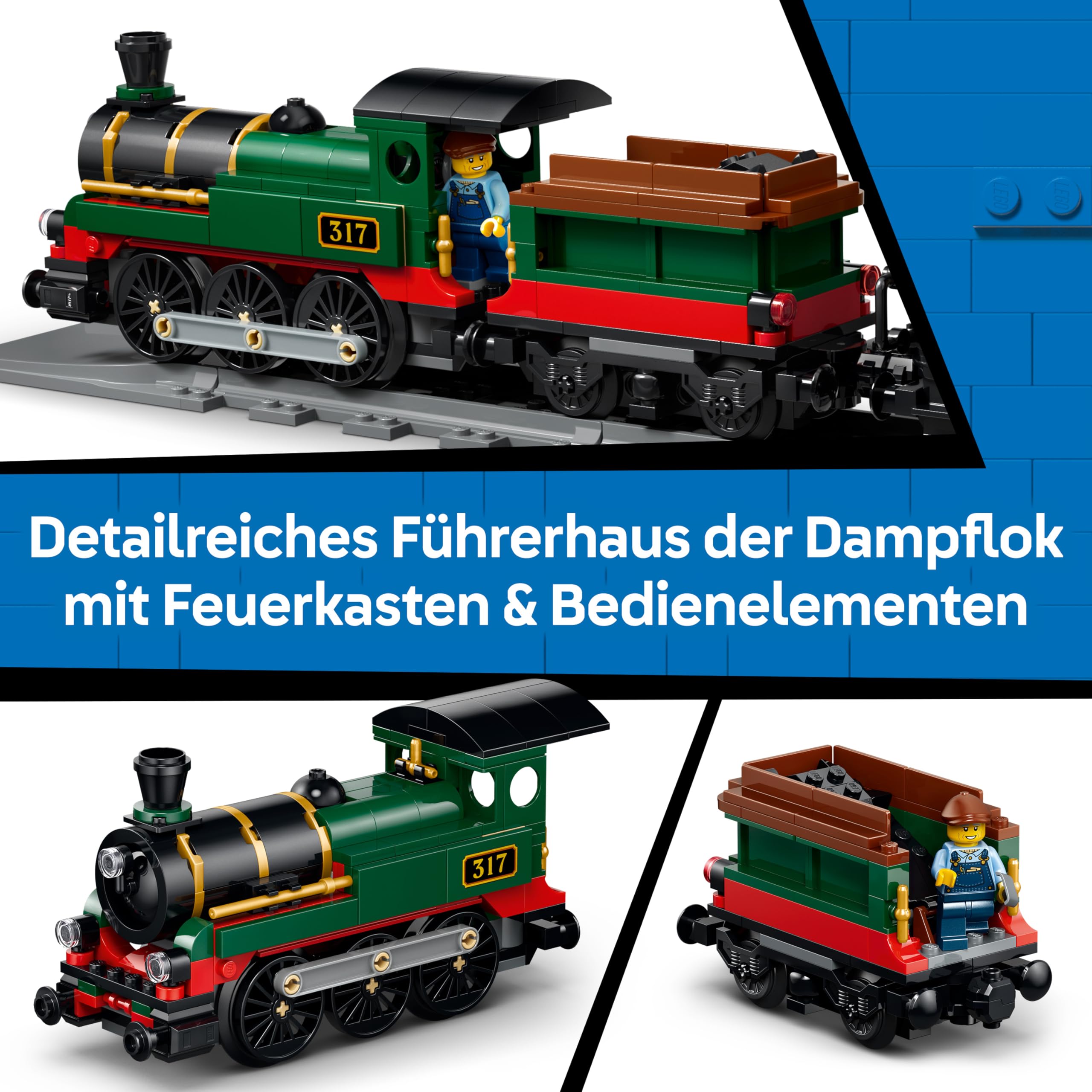 LEGO City Klassischer Dampfzug Spielzeug - STEM Modellbausatz - Set mit Bahnhof, Schienen, Führerstand Steuerung, Haltesignal und 5 Minifiguren - Geburtstagsgeschenk für Jungen ab 7 Jahren - 60511