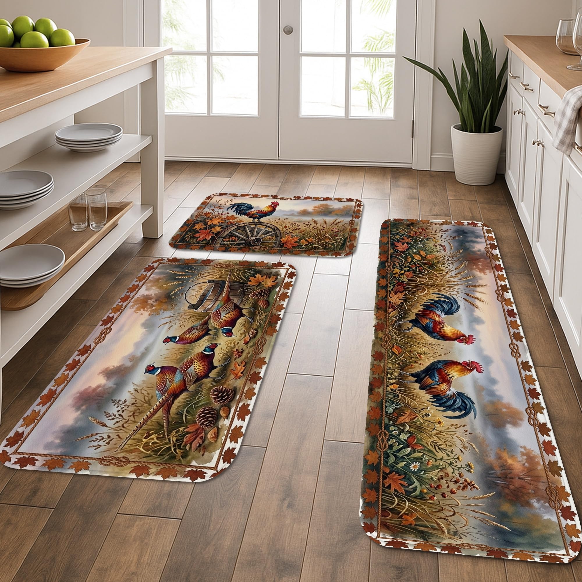 Tapis de cuisine rustique coq (lot de 3) lavables et confortables pour sol de maison