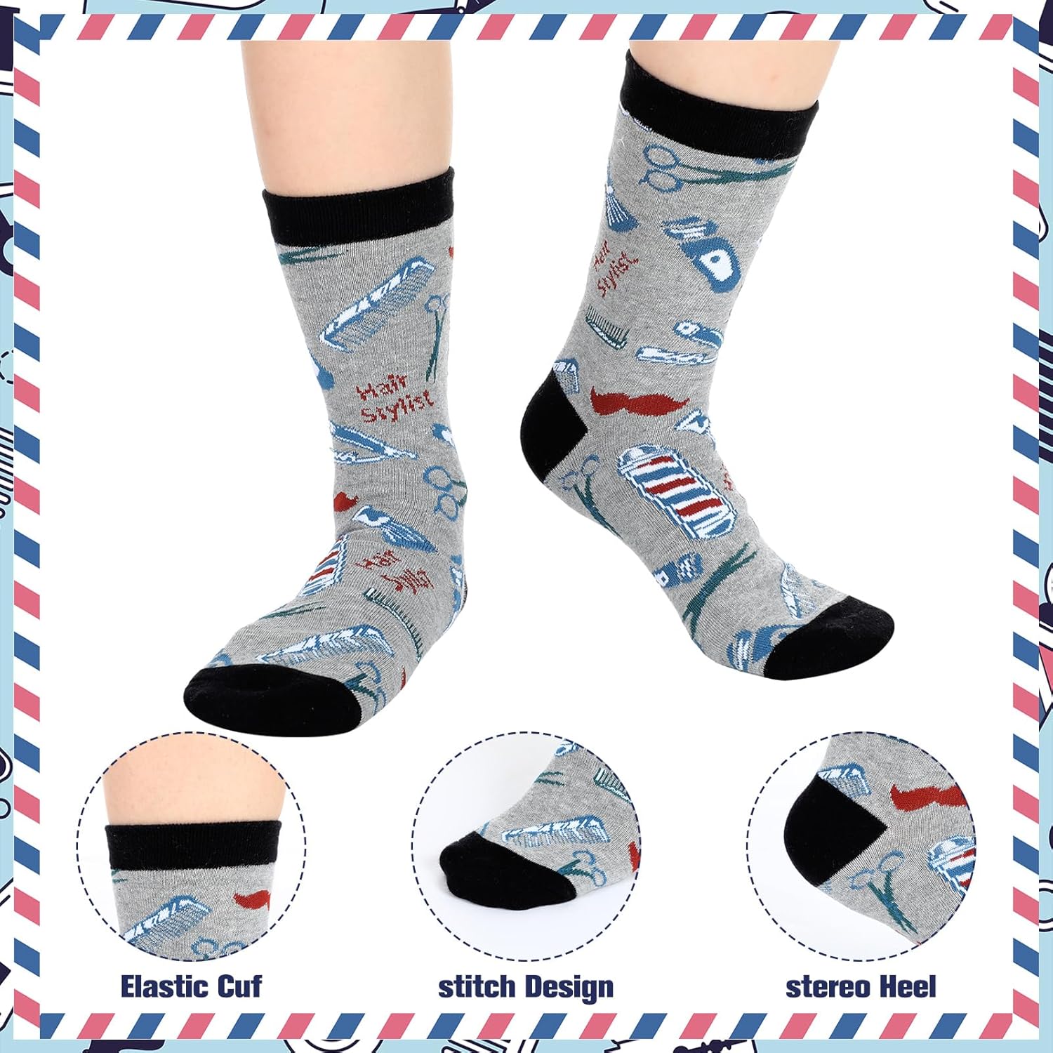 Newcotte 12 Pairs Funny Hair Stylist Socks Barber Hairdresser Christmas Gift for Men Women Novelty Barber Shop Casual Dress Crew Socks for Hairdresser Gift Unisex - Image 4