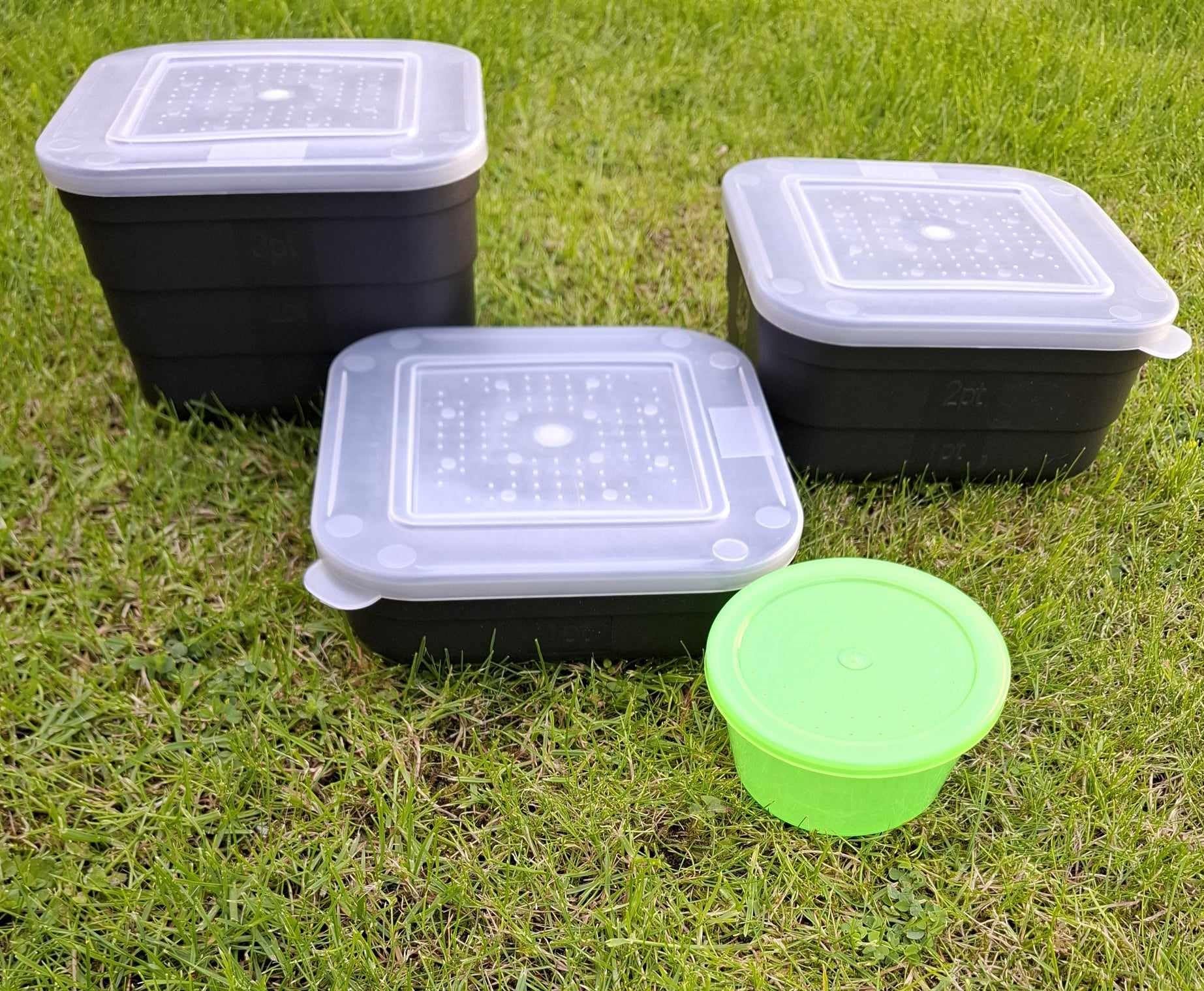 Assorted Square Maggot/Worm/Bait Boxes, Set of 4 (Small, Medium, Large), for Match, Coarse, Carp Fishing