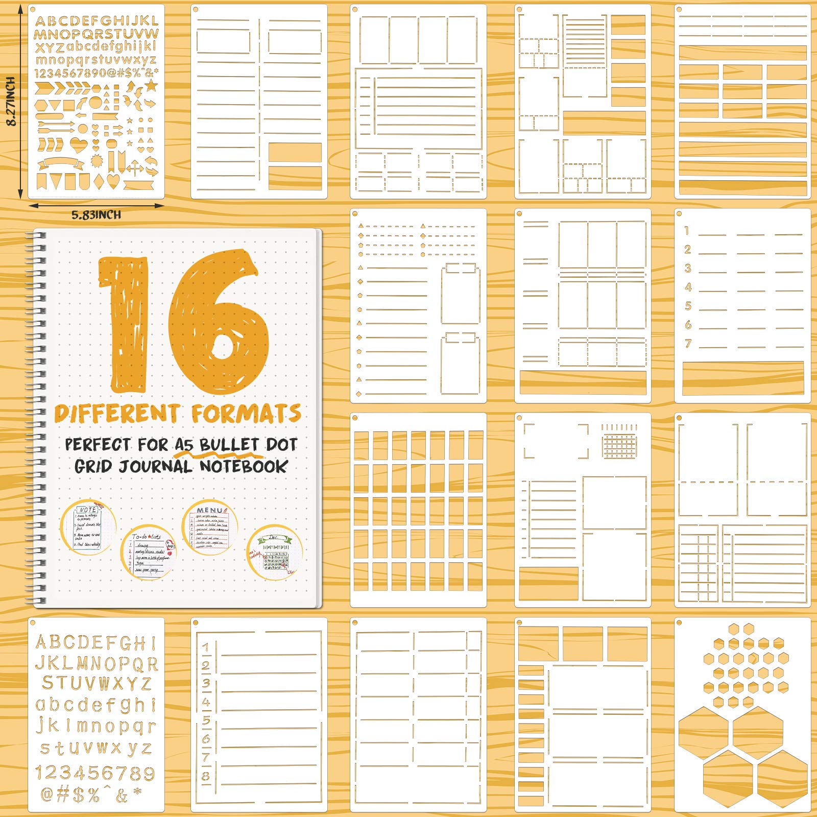 Zonon 16 Pcs Journal Stencil Plastic Planner Bullet Ultimate Productivity Speedy Spread Journal Stencils Back to School Supplies for DIY Notebook Schedule Templates A5 Dotted Calendar Habit Record - Image 2