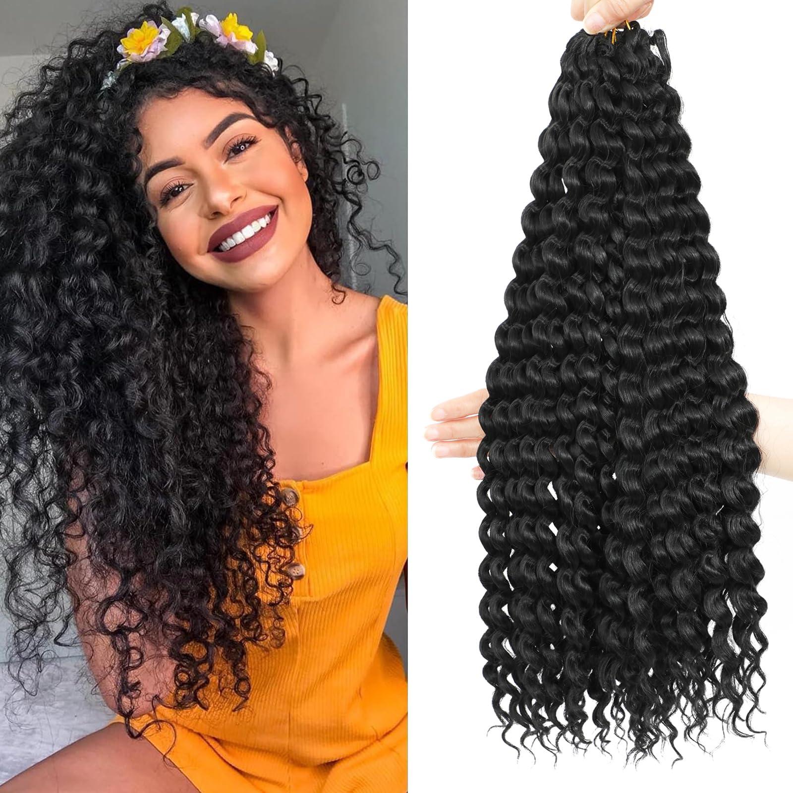 FANWYFYU 8Packs GoGo Curl Crochet Hair 22 Inch Long Wave Curly Crochet Hair for Women Passion Twist Crochet Hairs Curl Water Wave Deep Twist Crochet Braids Synthetic Braiding Hair Extensions (1B)