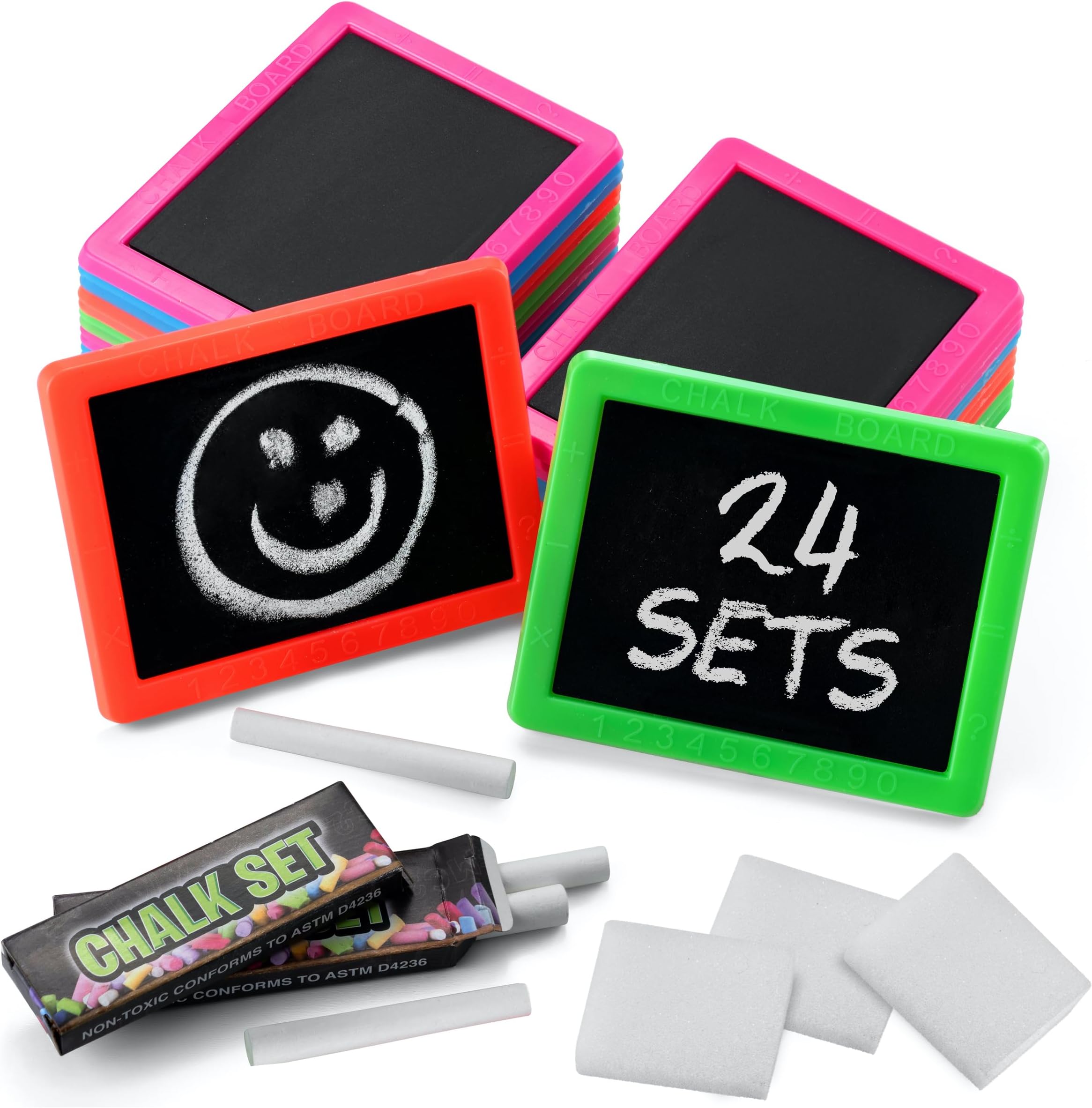 Mini Chalkboard for Kids - (Pack of 24) Goodie Bags Stuffers for Kids Mini Chalkboard Each with 2 Chalk Sticks, and 1 Eraser for Boys and Girls Birthday Party Favors