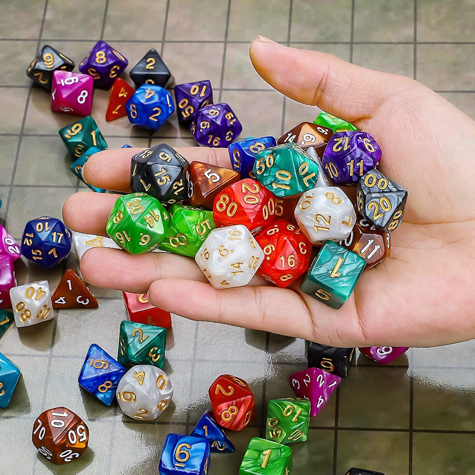 Set di Dadi 10 D20 perle 70 pezzi poliedrici e RPG DND Cielo stellato Giochi da tavolo W20
