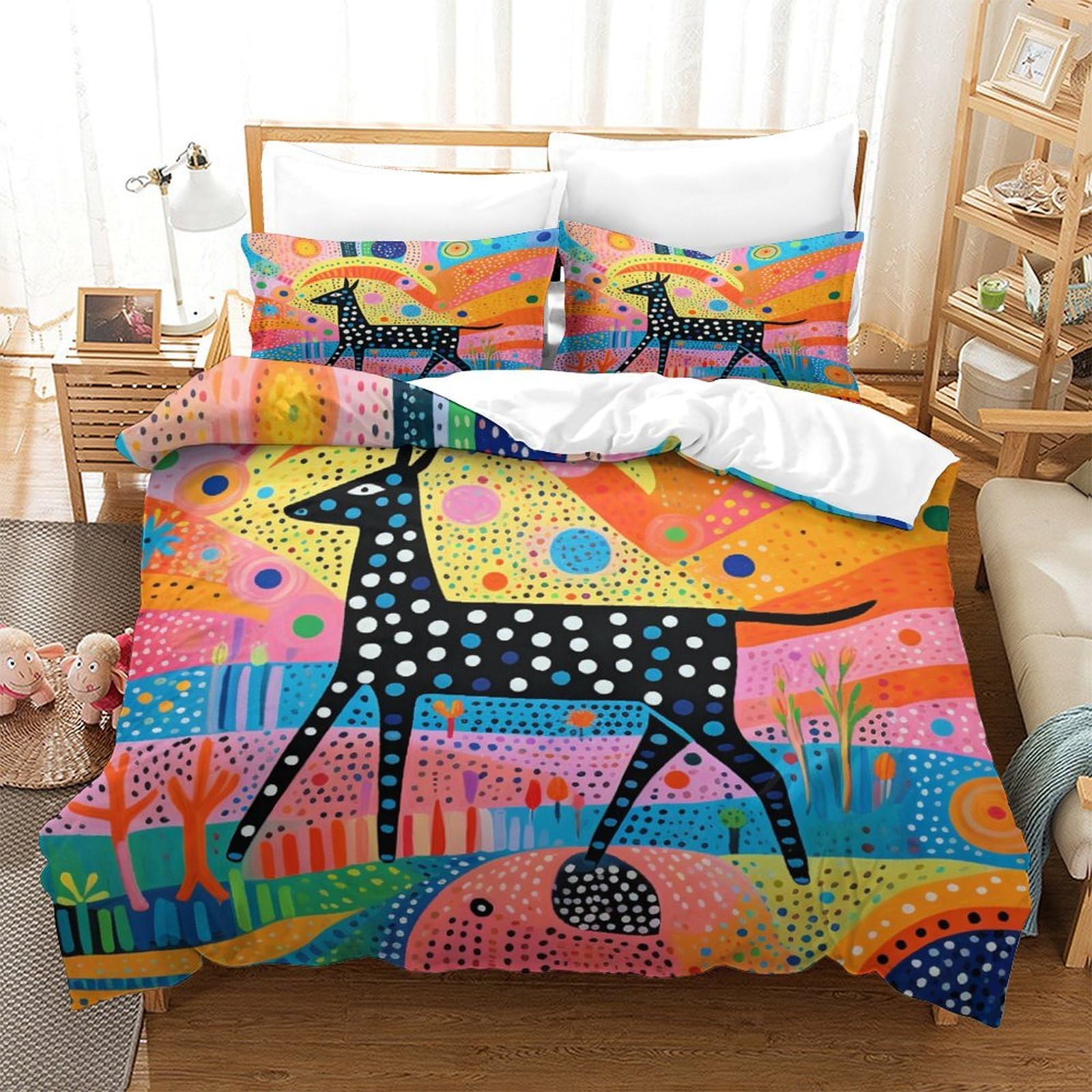 P1S9U7W5Y Colourful Abstract Deer 3D Printed Duvet Cover Set 3pcs Microfiber Bedding King