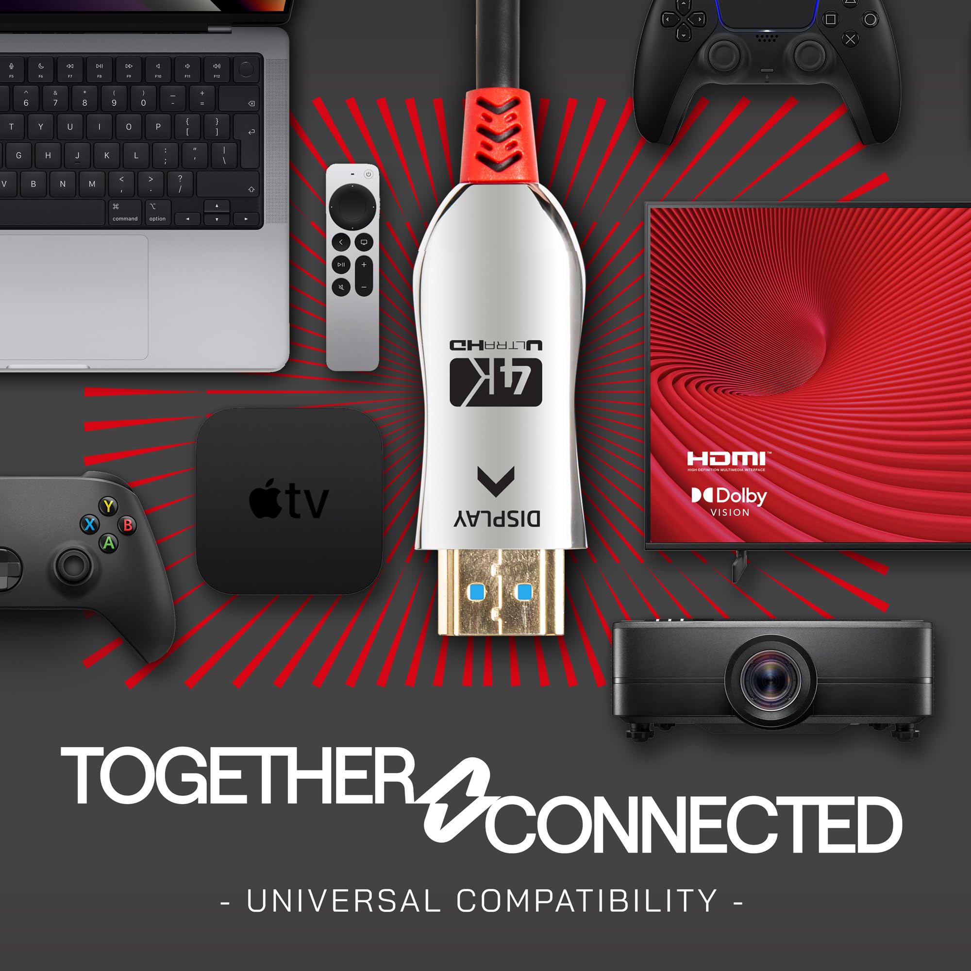 JuicEBitz Cable HDMI 4K Pro Series 100M de fibra óptica de ultra alta velocidad HDMI 4K 18Gbps 2.0 HDMI Cable HDMI a HDMI compatible con Xbox, Playstation, Apple TV, Sky + más, Ultra HD, 100 m de