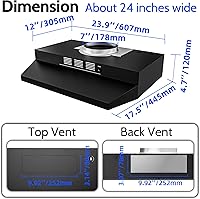 Vista 8 de FIREGAS Campana extractora negra de 24 pulgadas, 300 CFM con conductos/sin conductos convertible bajo gabinete, campana de cocina en acero Acero
