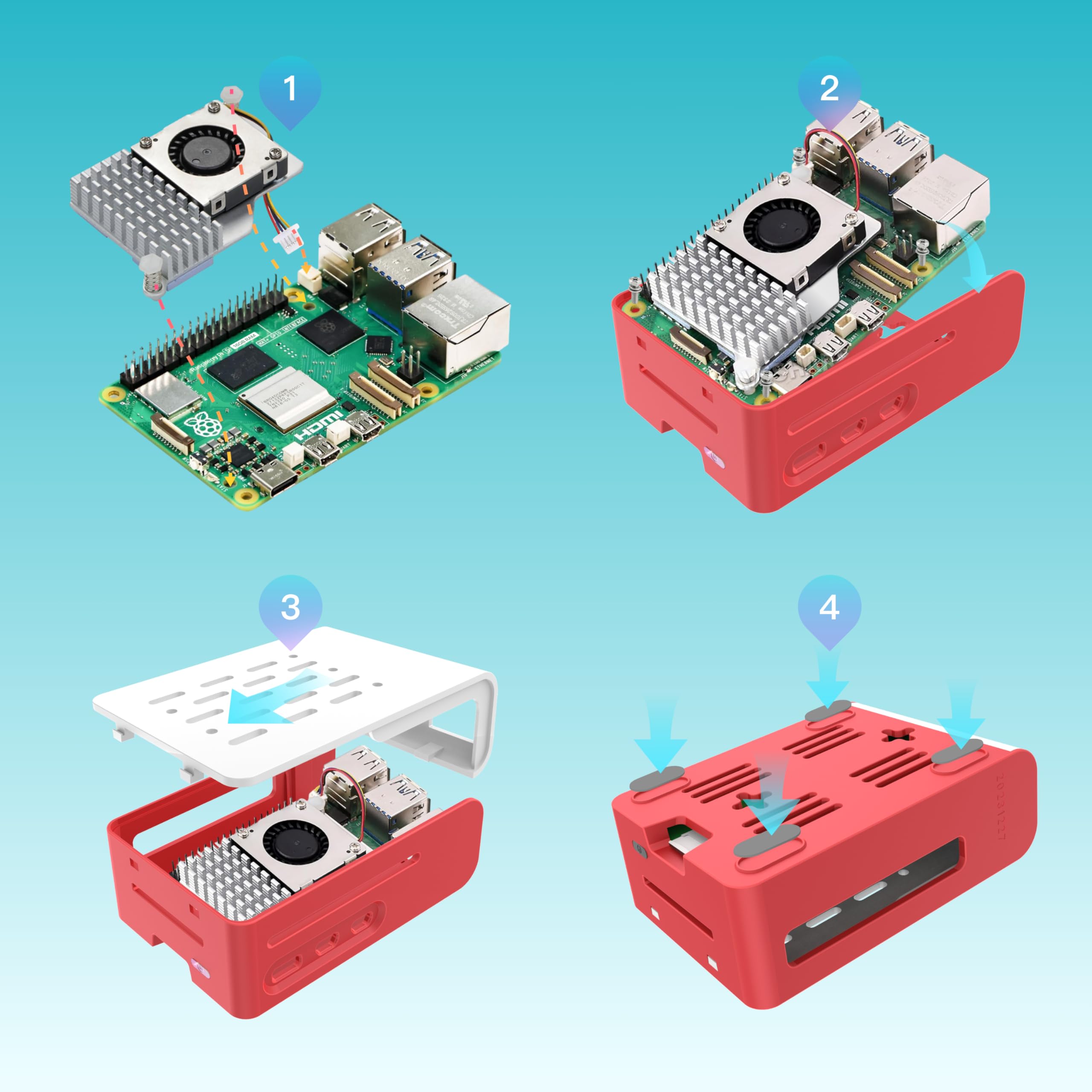 iRasptek Starter Kit for Raspberry Pi 5-64GB Edition von OS-Bookworm vorinstalliert (Rote und weiße Gehäuse) (16GB-64GB)