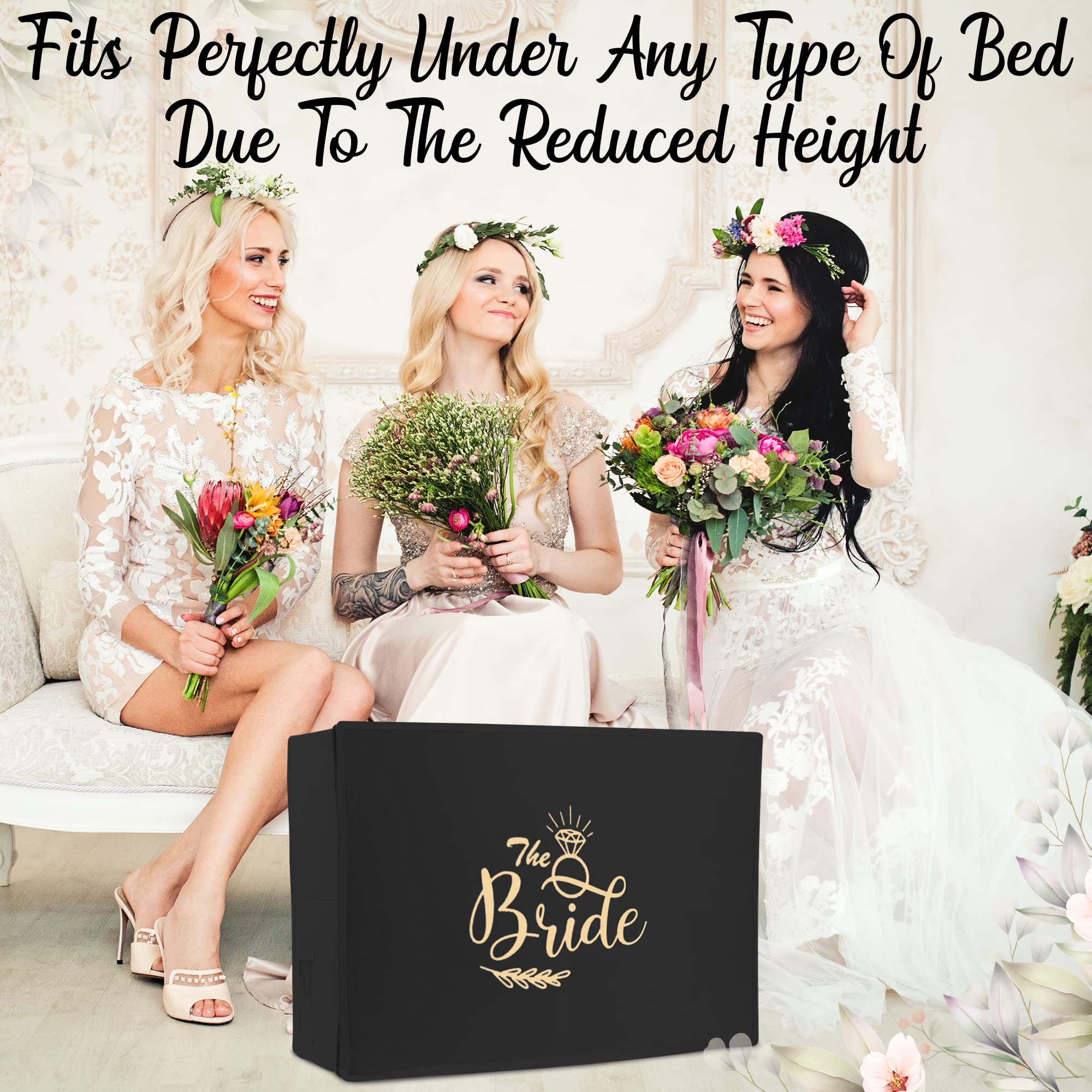 Wedcova UK Personalised Wedding Dress Storage Box Breathable Fabric Bridal Dress Clothes Storage Travel Box with 10 Acid Free Tissue Papers (Black - Image 4