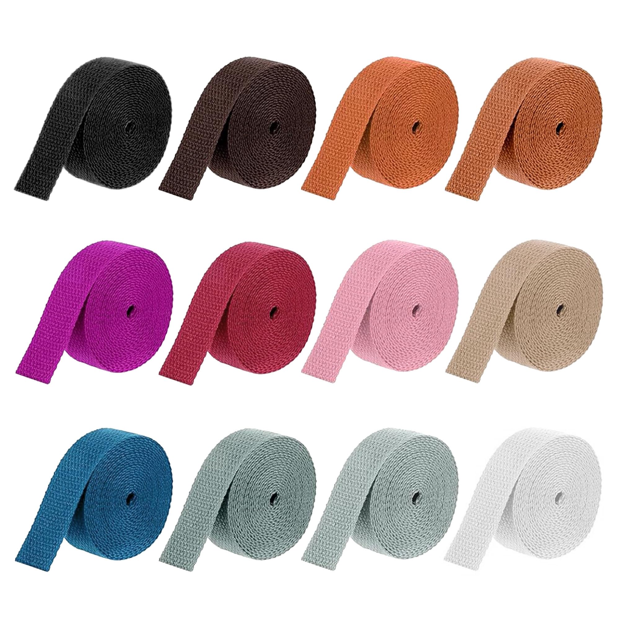 JMZLLRX Cotton Webbing Ribbon, 1 Inch Wide Polyester Cotton Strap Webbing for Arts and Crafts, Bags Handles, Cloth Belt, Making Outdoor Supplies, 12 Colors