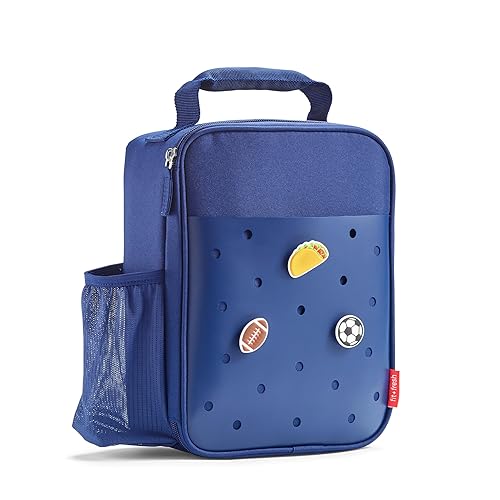 Fit & Fresh Charm Lunch Bag For Kids, Thermal Insulated Lunch Box For Kids Boys & Girls With Shoe Charm Slots For Personalization, School Lunch Box, Navy Blue