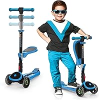 Vista 31 de SKIDEE Kick Scooters for Kids Ages 3-5, Adjustable Height Foldable Scooter with Removable Seat, 3 LED Light Wheels, Rear Brake, Wide Standing Board