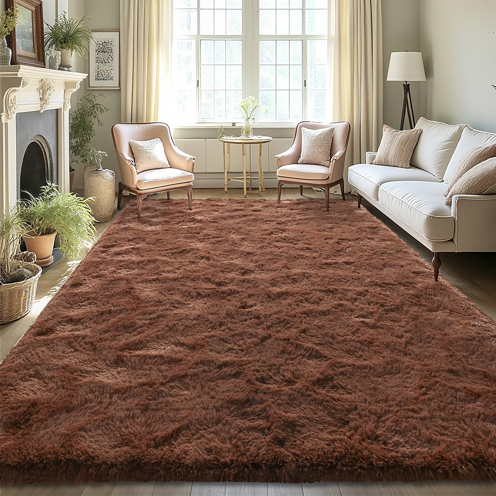 LOCHAS Ultra Soft Indoor Modern Area Rugs Fluffy Living Room Carpets for Children Bedroom Home Decor Nursery Rug 6x9 Feet, Brown